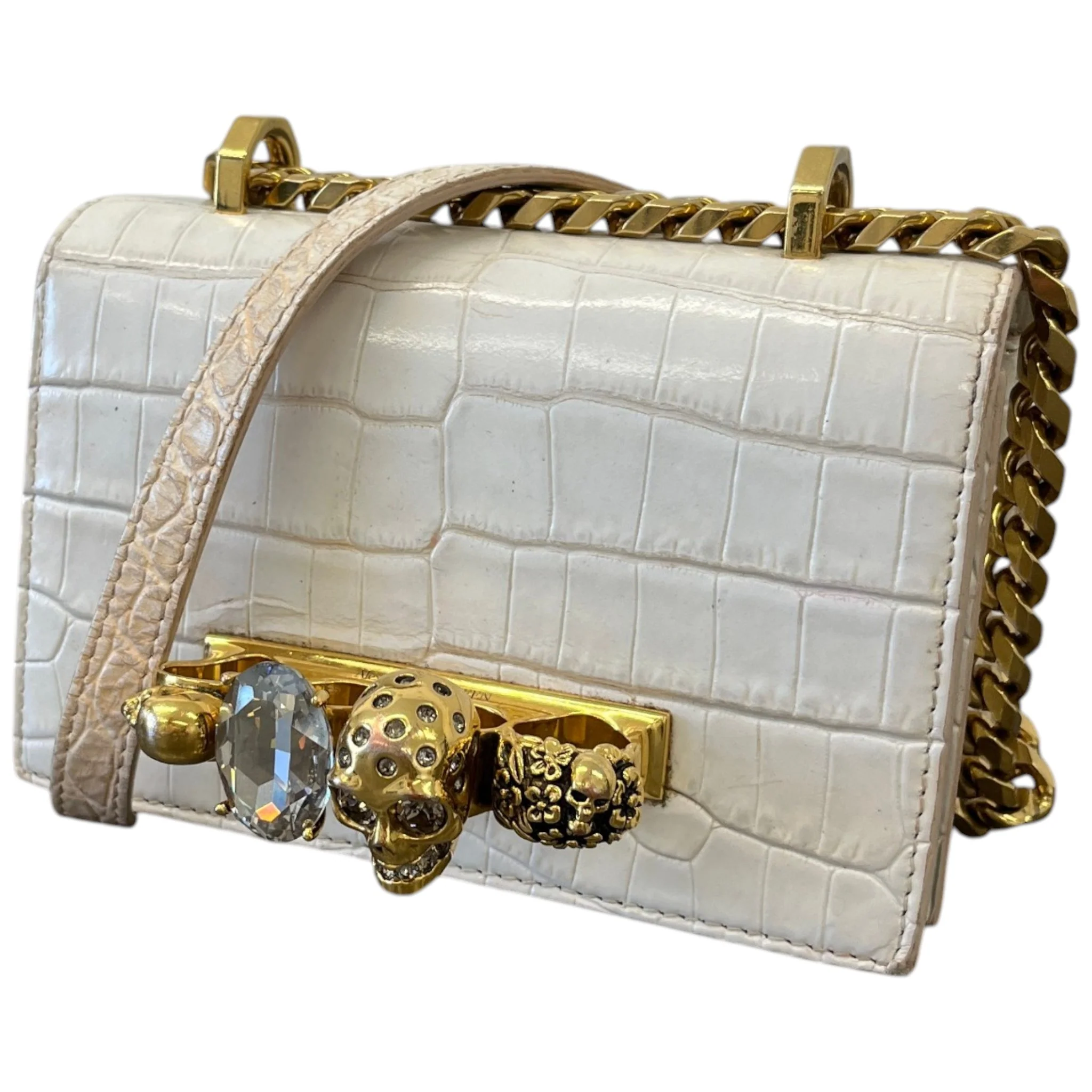 Women's Croc-Effect Mini Jewelled Bag White - Image 5