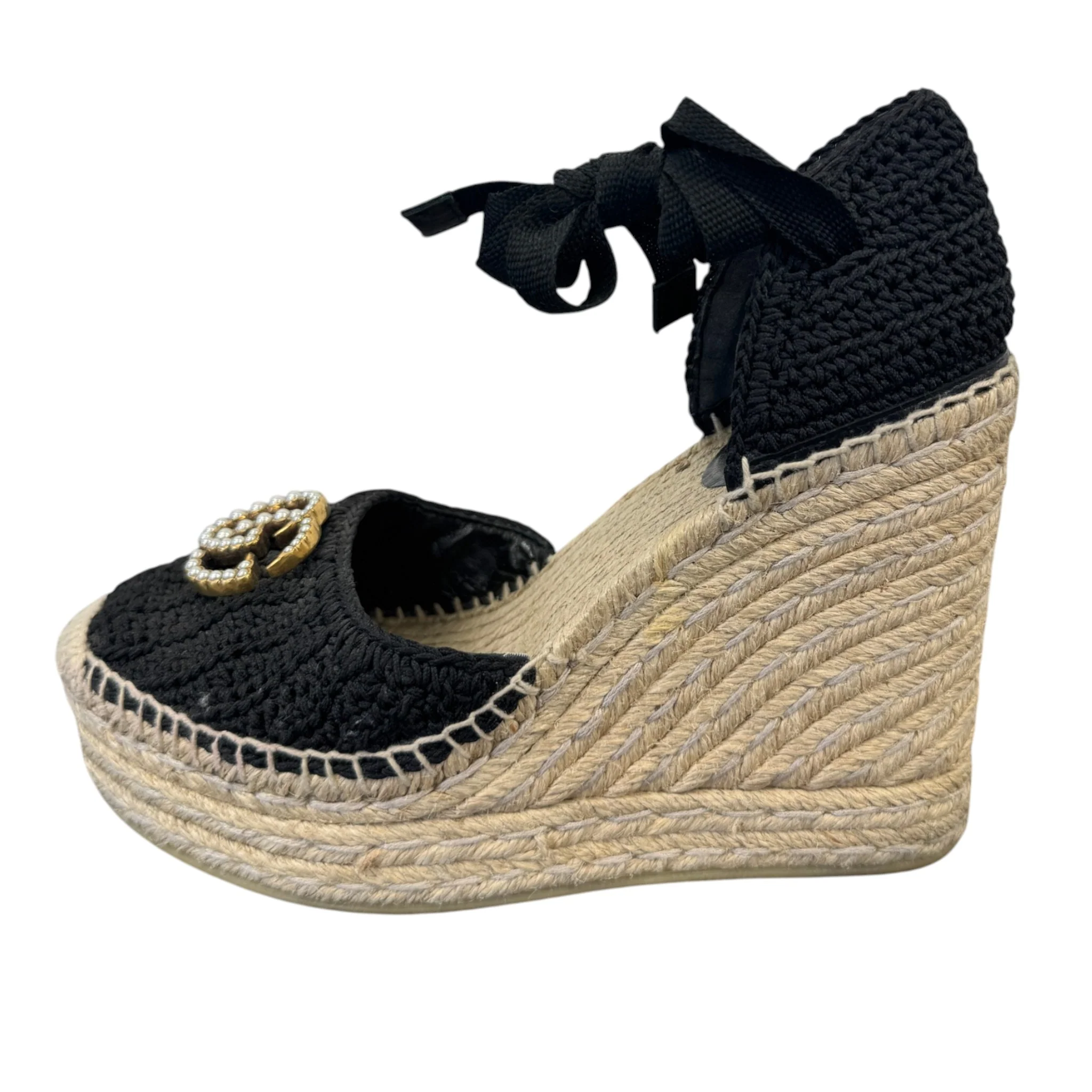 Women's Crochet Lilibeth Logo Embellished Platform Wedge Espadrilles Black Size EU 36 / UK 3 - Image 2