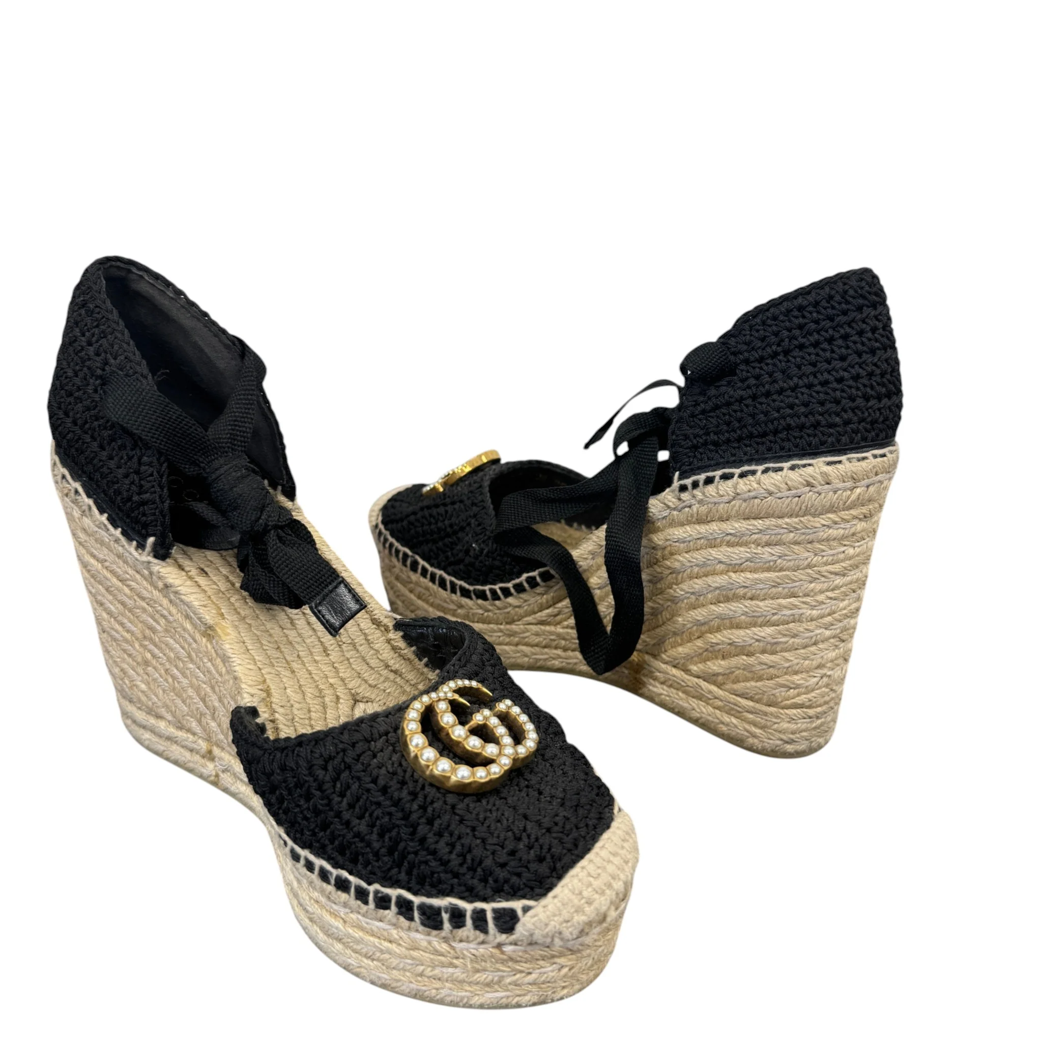 Women's Crochet Lilibeth Logo Embellished Platform Wedge Espadrilles Black Size EU 36 / UK 3 - Image 3