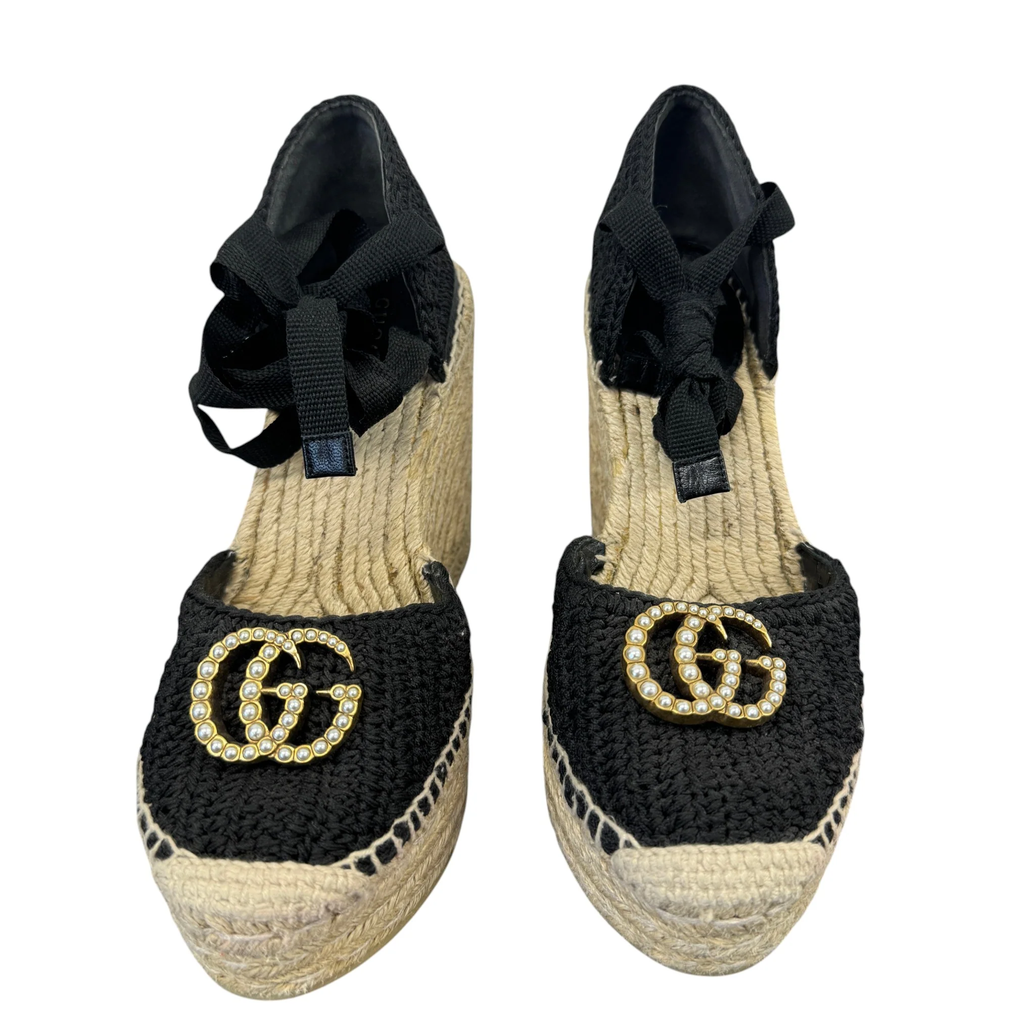 Women's Crochet Lilibeth Logo Embellished Platform Wedge Espadrilles Black Size EU 36 / UK 3 - Image 4