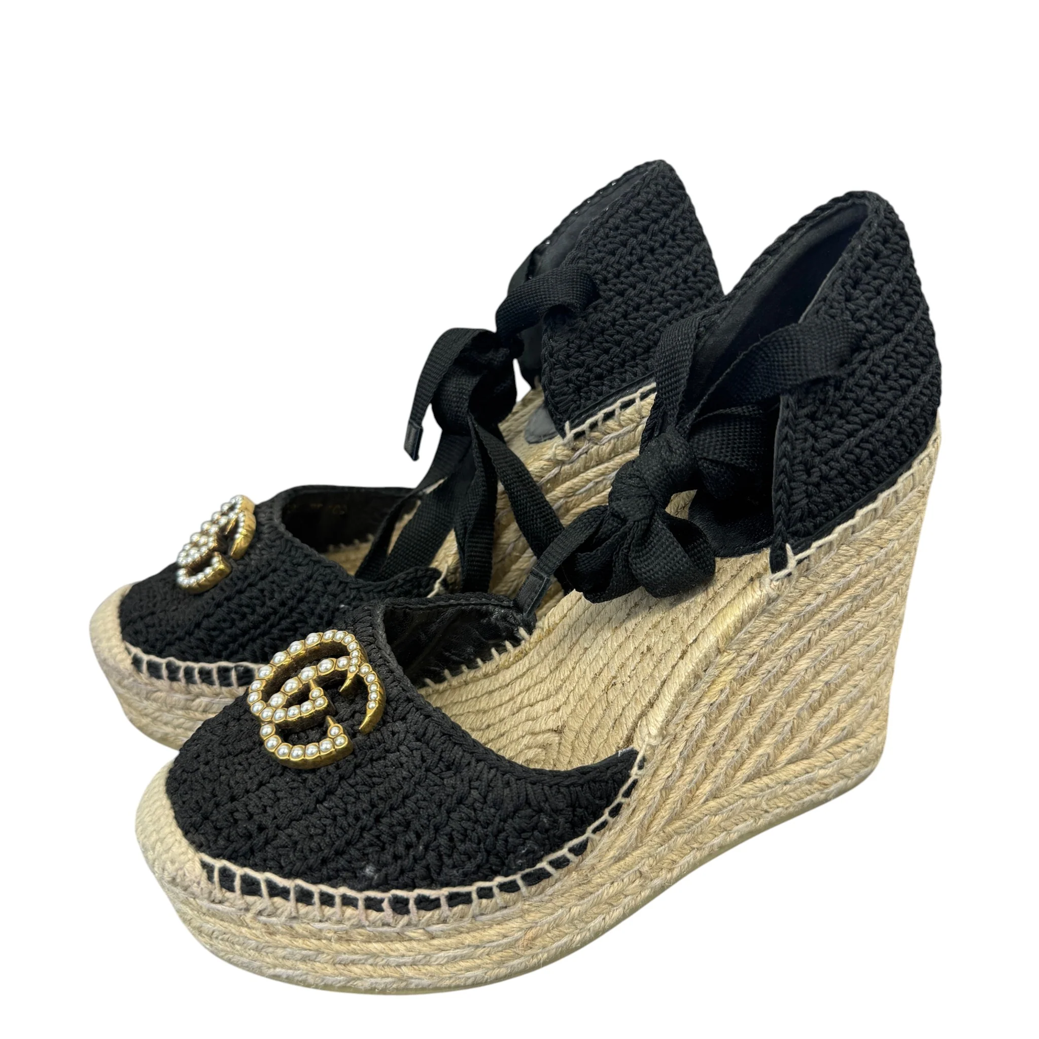 Women's Crochet Lilibeth Logo Embellished Platform Wedge Espadrilles Black Size EU 36 / UK 3 - Image 7
