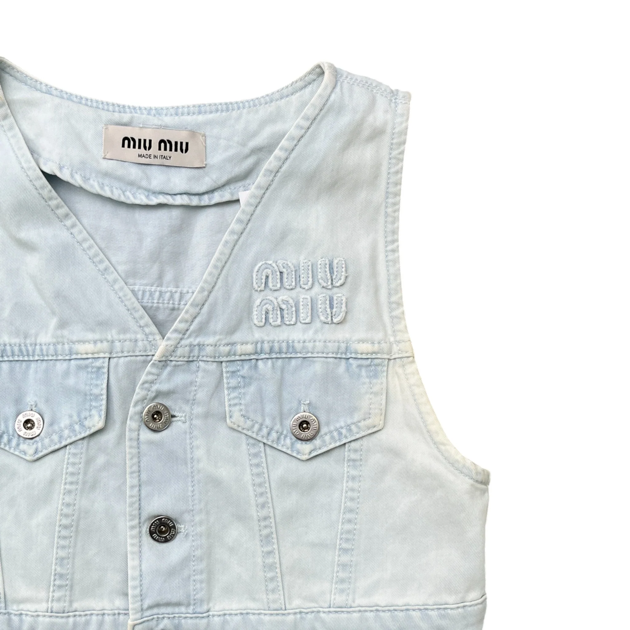 Women's Cropped Denim Logo Waist Coat Top Blue Size XS - Image 3