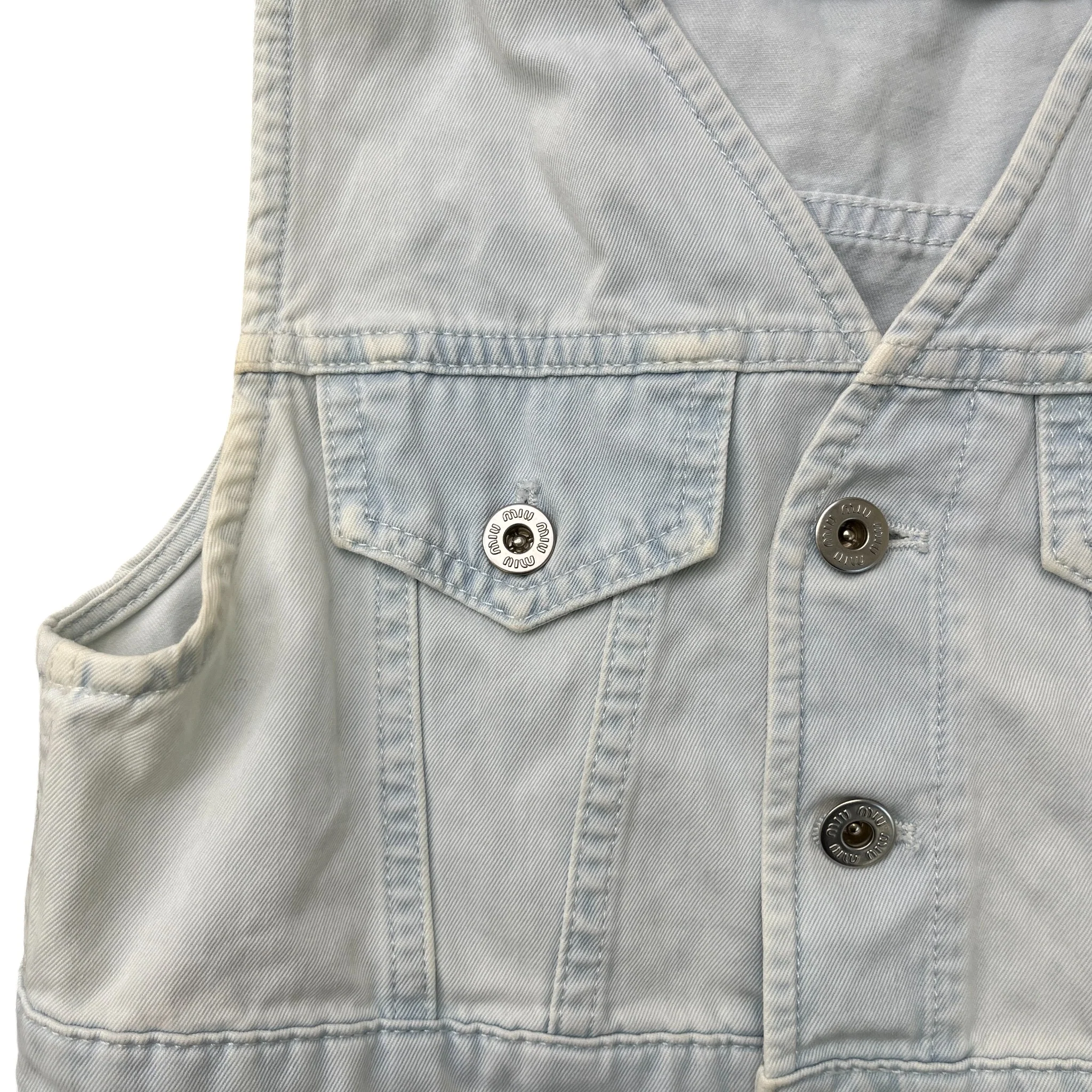 Women's Cropped Denim Logo Waist Coat Top Blue Size XS - Image 6