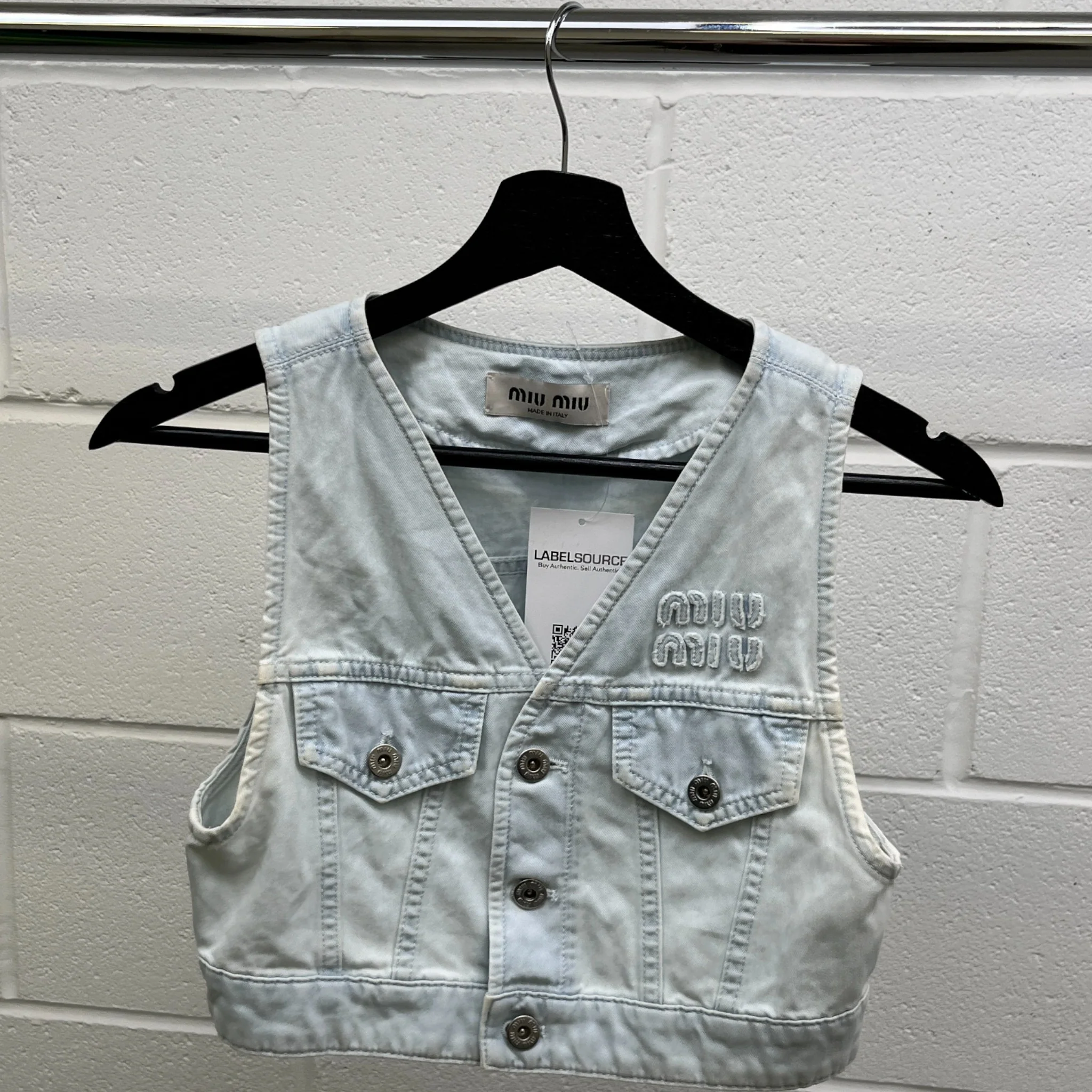 Women's Cropped Denim Logo Waist Coat Top Blue Size XS - Image 9