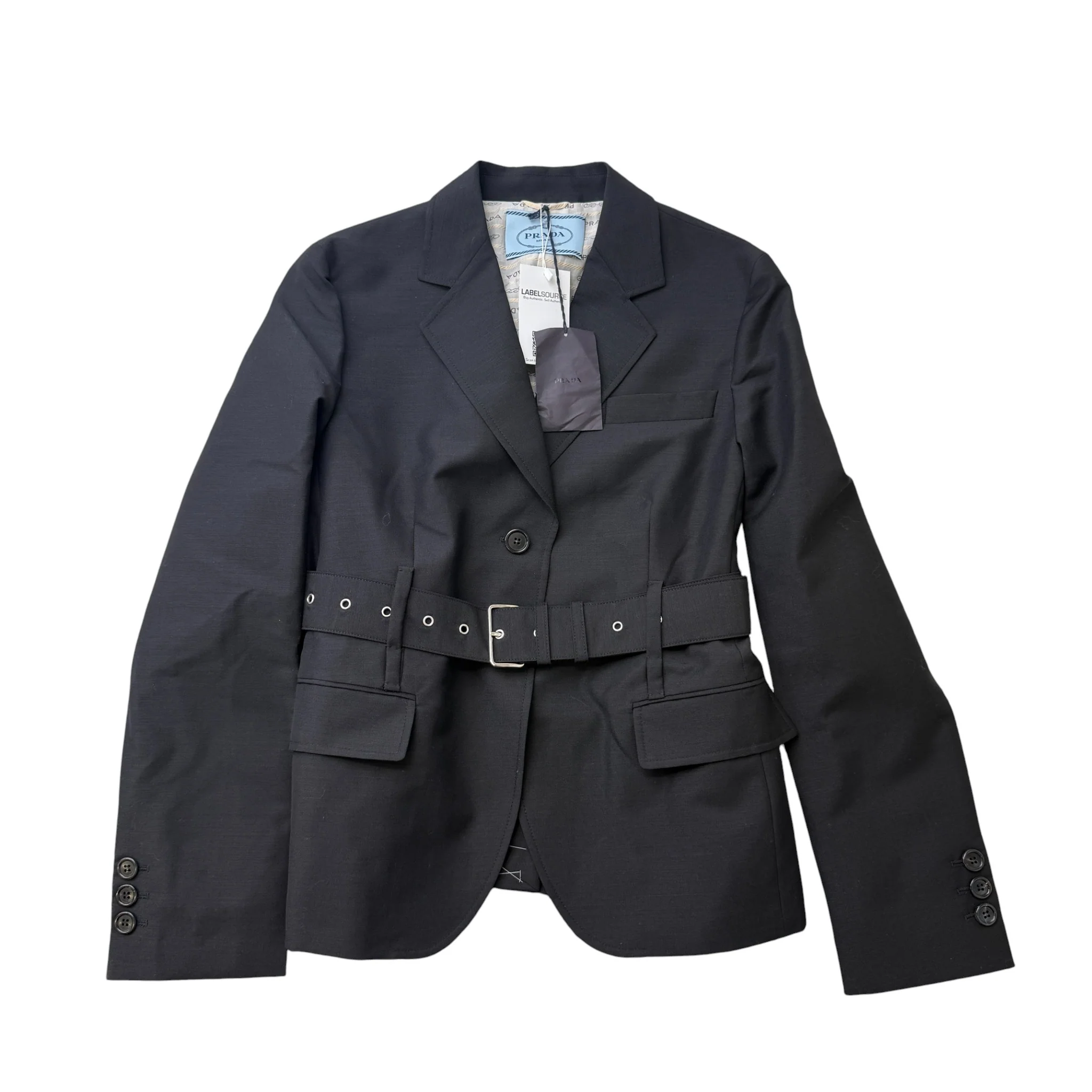 Women's Double Breasted Belted Blazer Jacket Black Size M