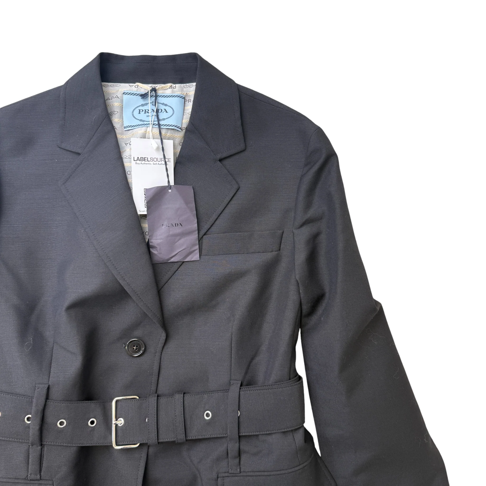 Women's Double Breasted Belted Blazer Jacket Black Size M - Image 3