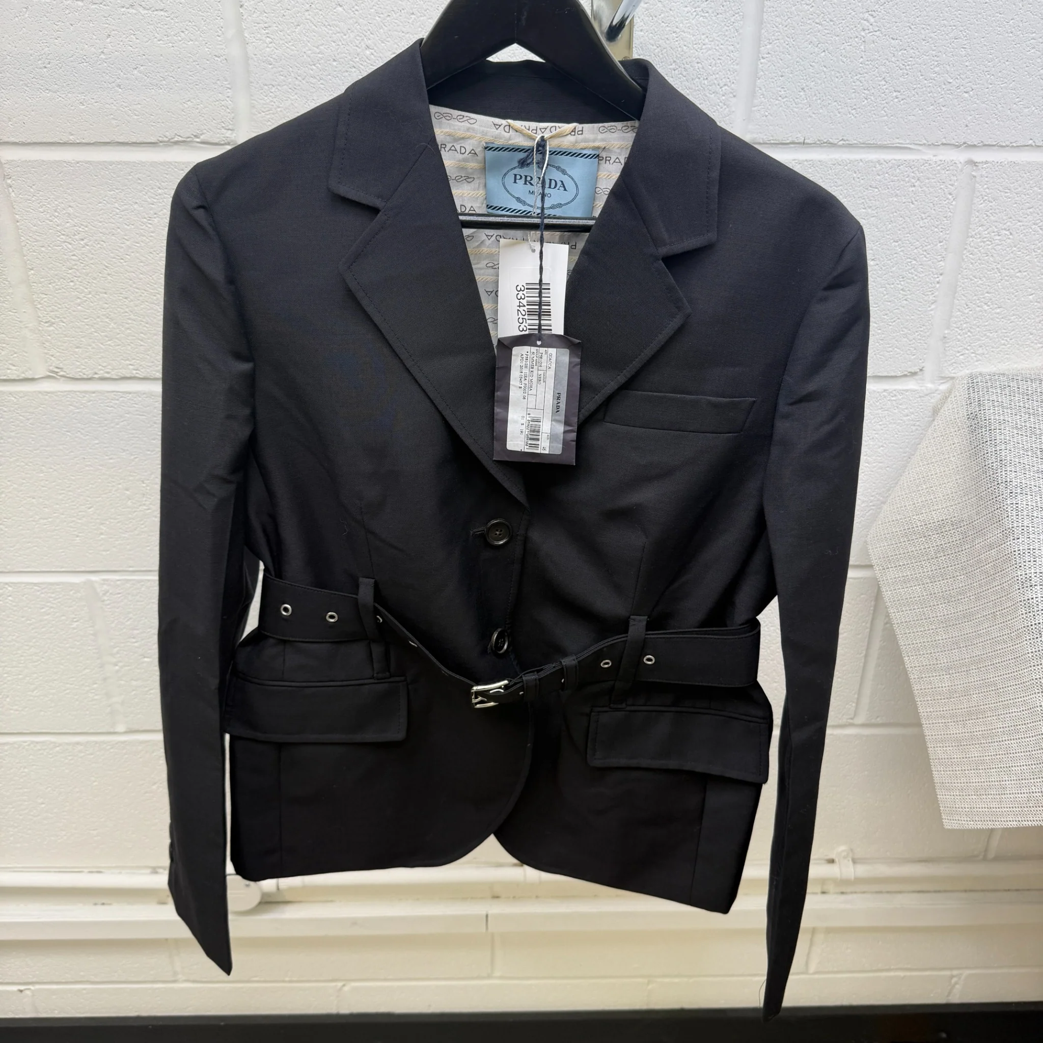 Women's Double Breasted Belted Blazer Jacket Black Size M - Image 8