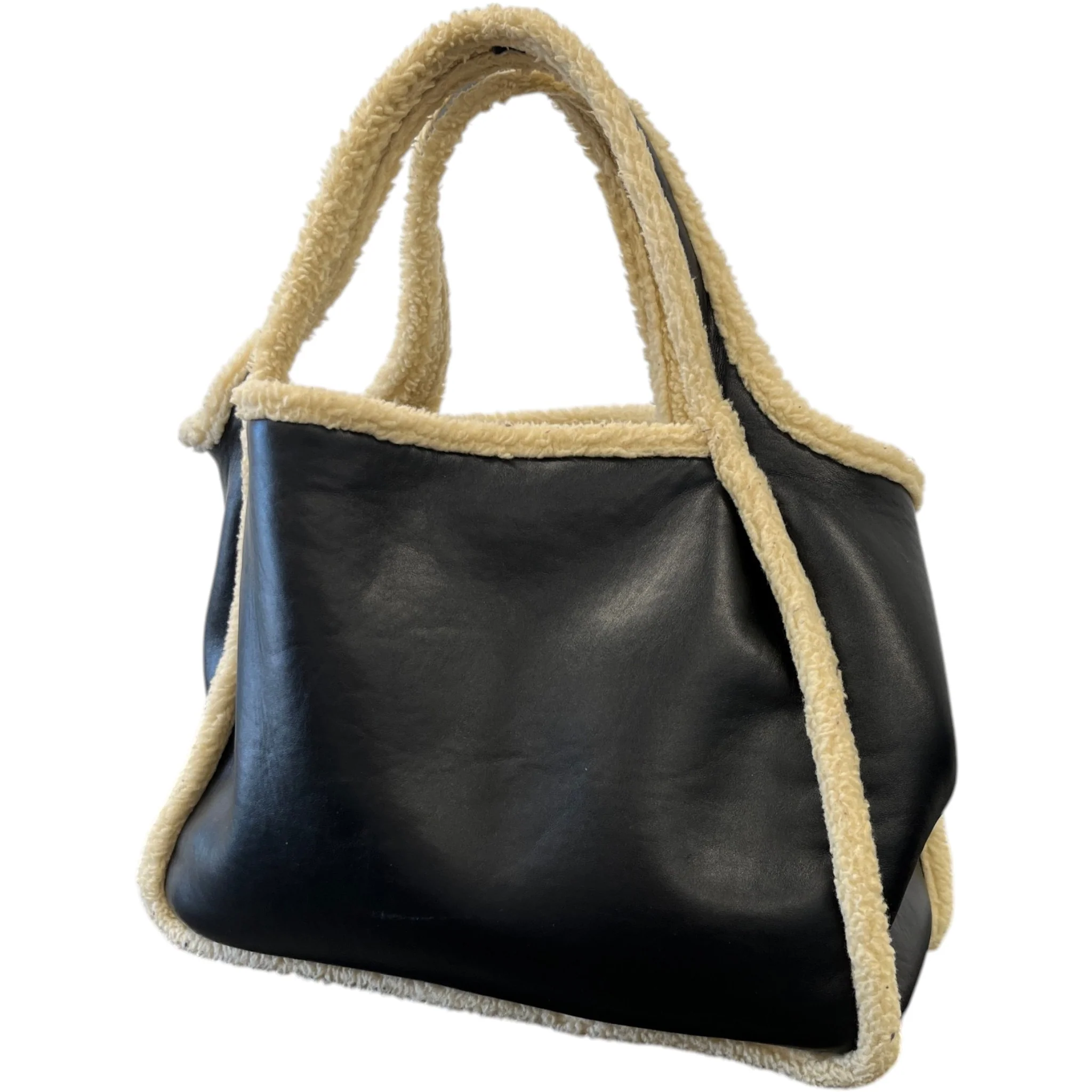 Women's Eco Logo Faux Shearling-Trimmed Bag Black - Image 10