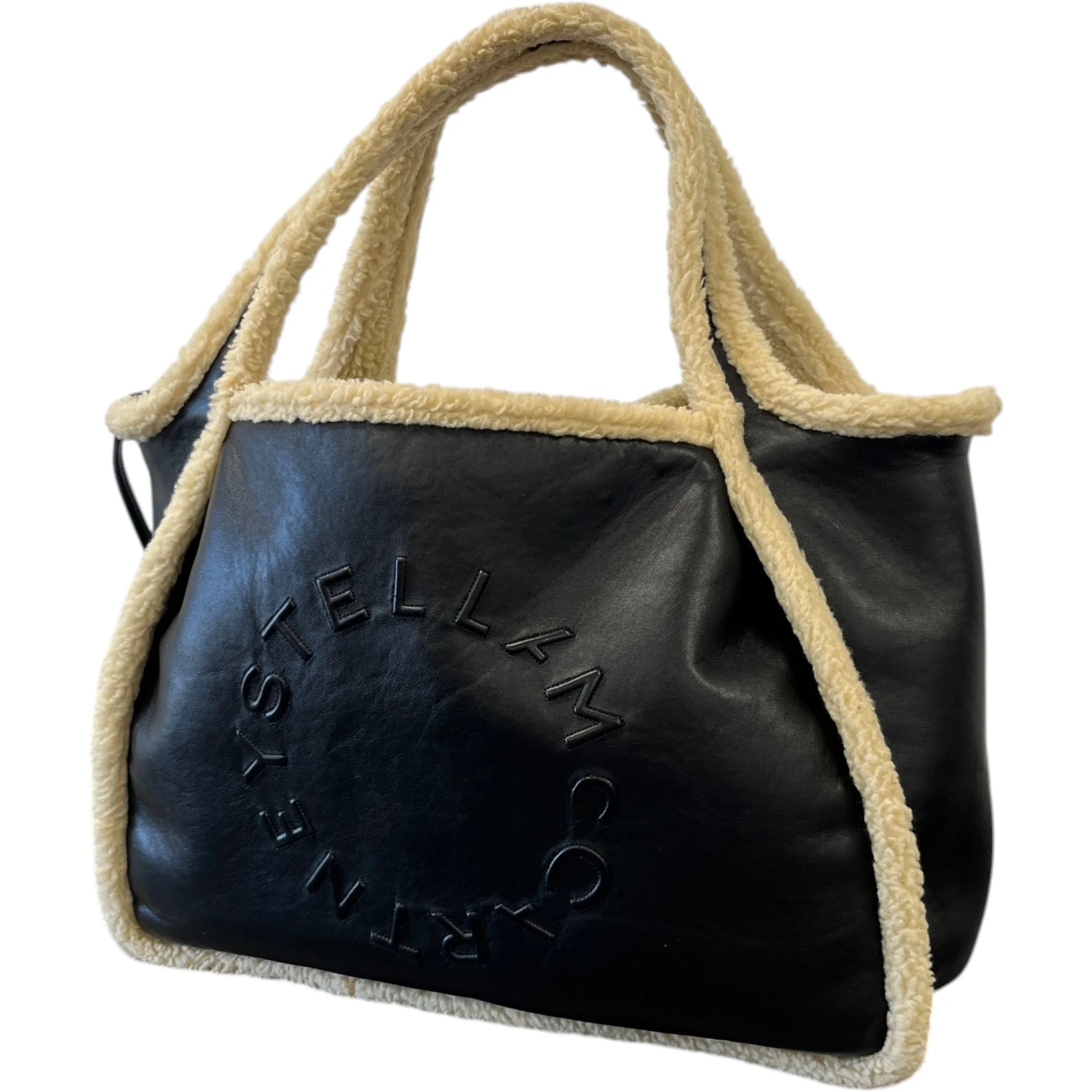Women's Eco Logo Faux Shearling-Trimmed Bag Black - Image 6