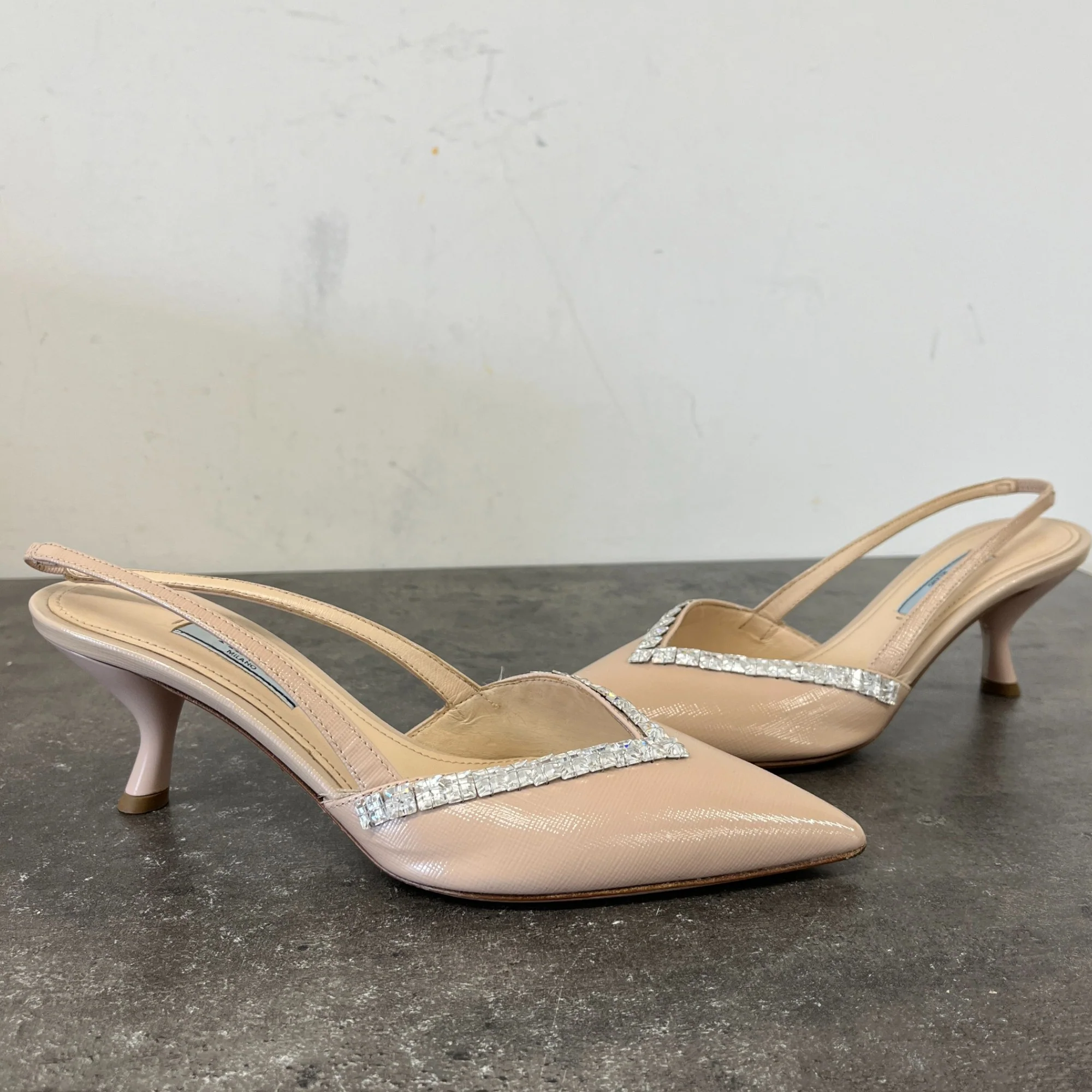 Women's Embellished Sling Back Heels Beige Size EU 36.5 / UK 3.5 - Image 11