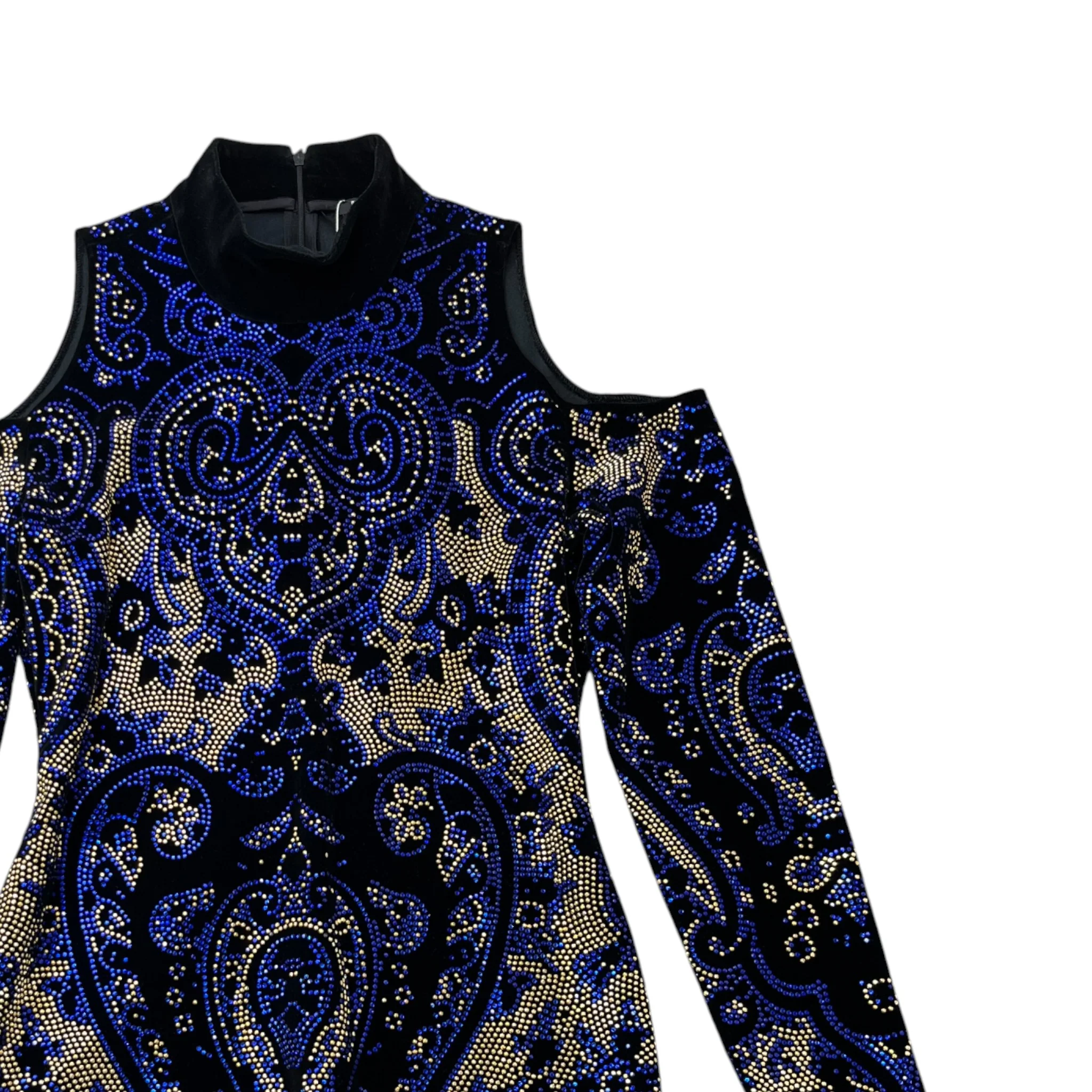 Women's Embellished Velvet Mini Dress Top Blue Size S - Image 3