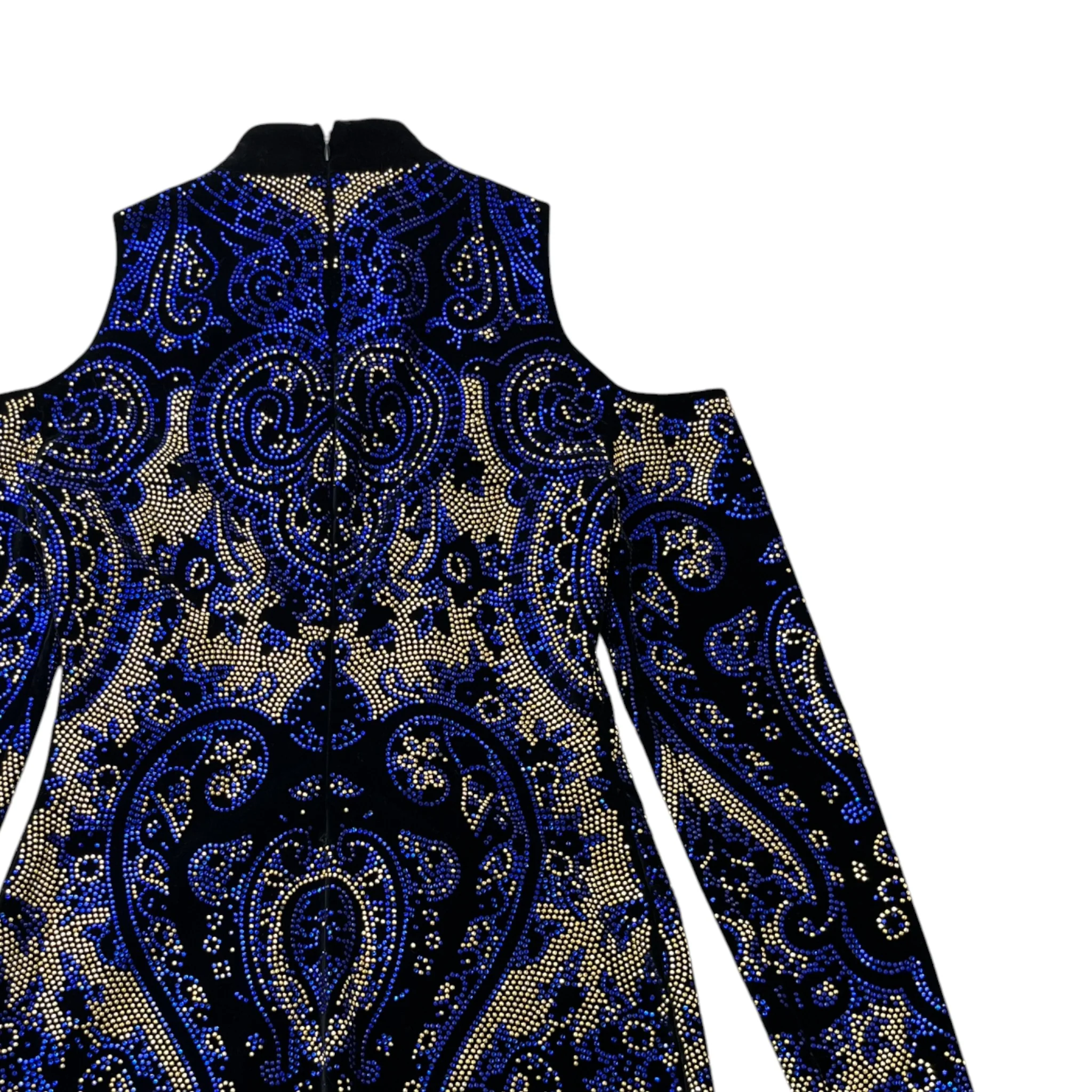 Women's Embellished Velvet Mini Dress Top Blue Size S - Image 4