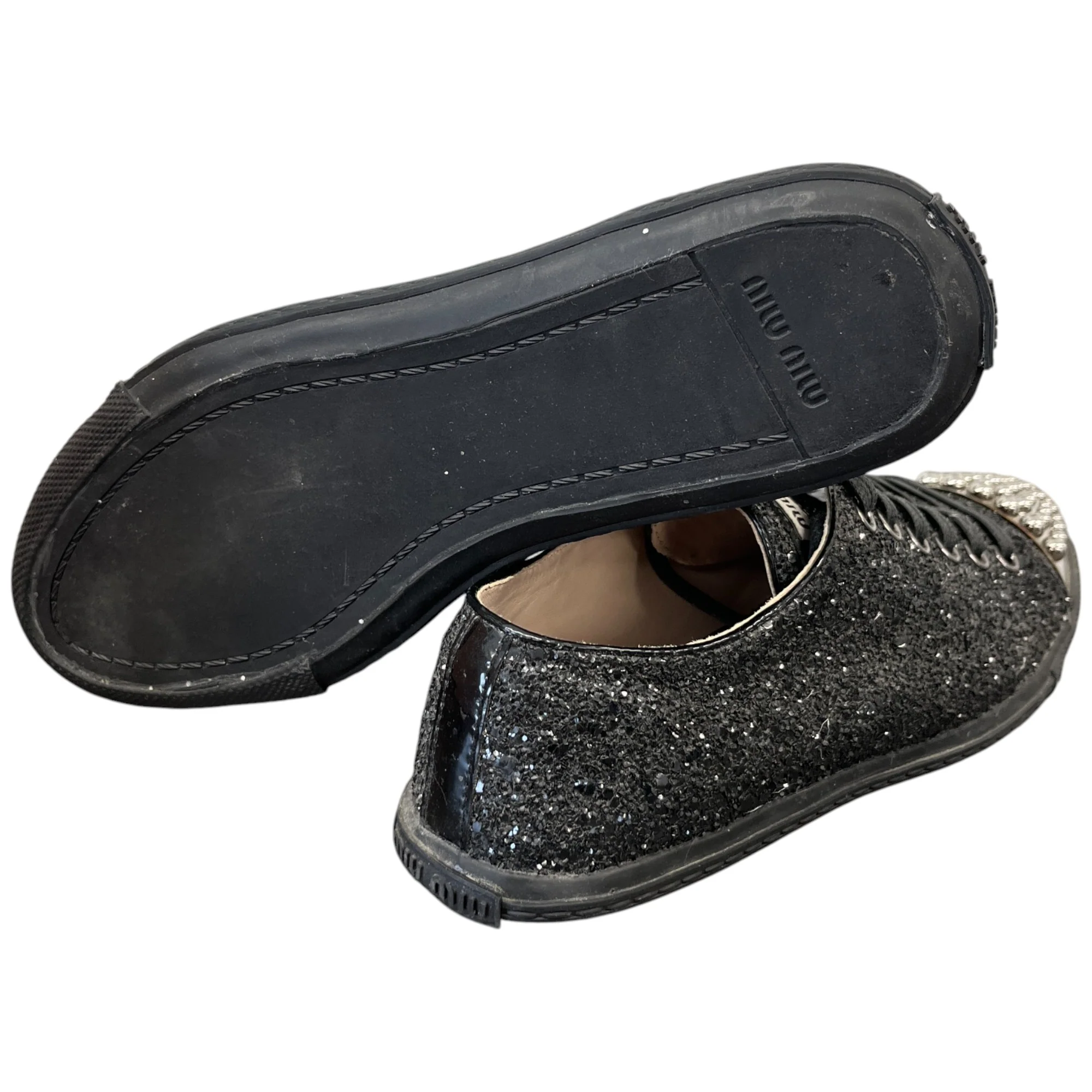 Women's Flat Sole Glitter Low Trainers Black Size EU 36 / UK 3 - Image 10