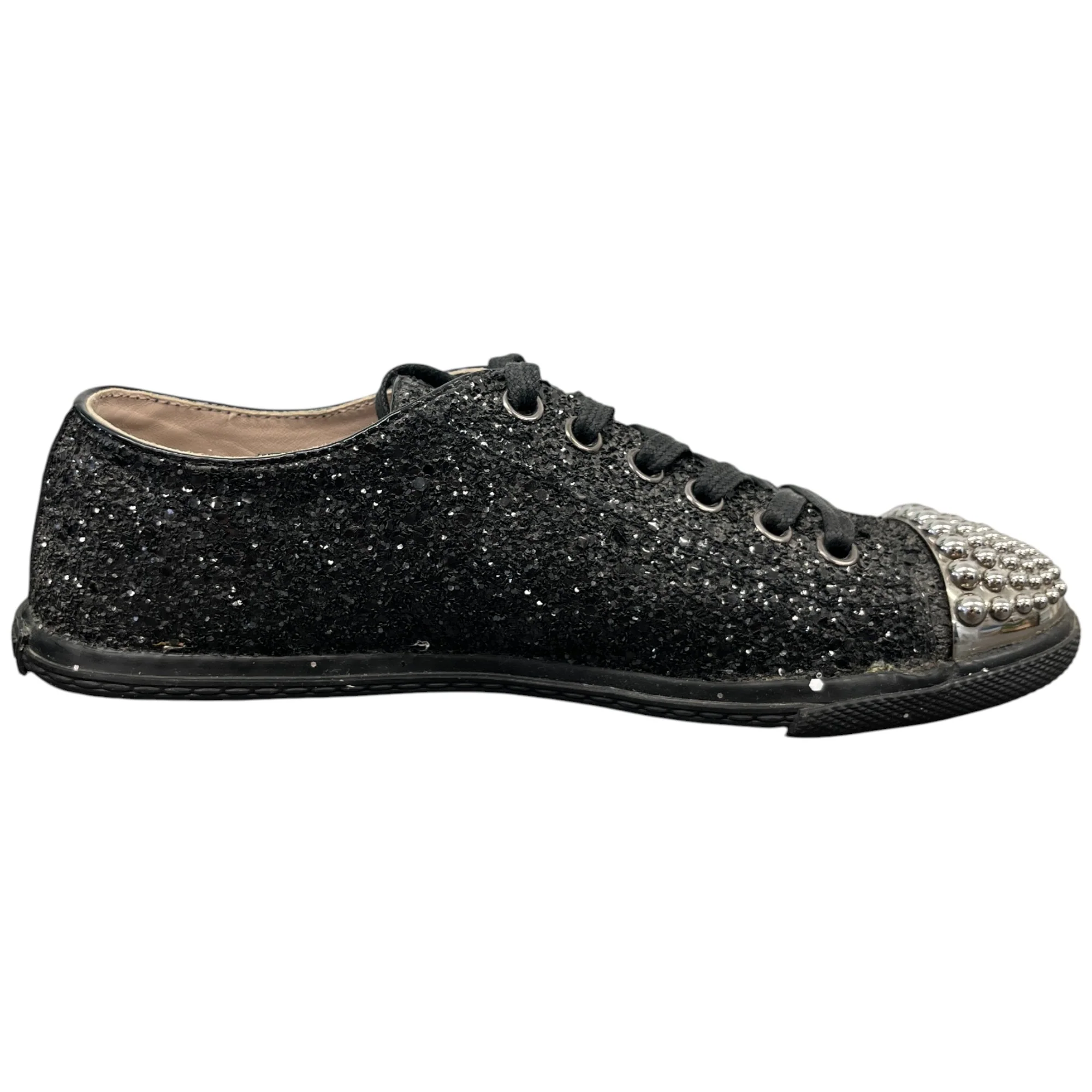 Women's Flat Sole Glitter Low Trainers Black Size EU 36 / UK 3 - Image 4