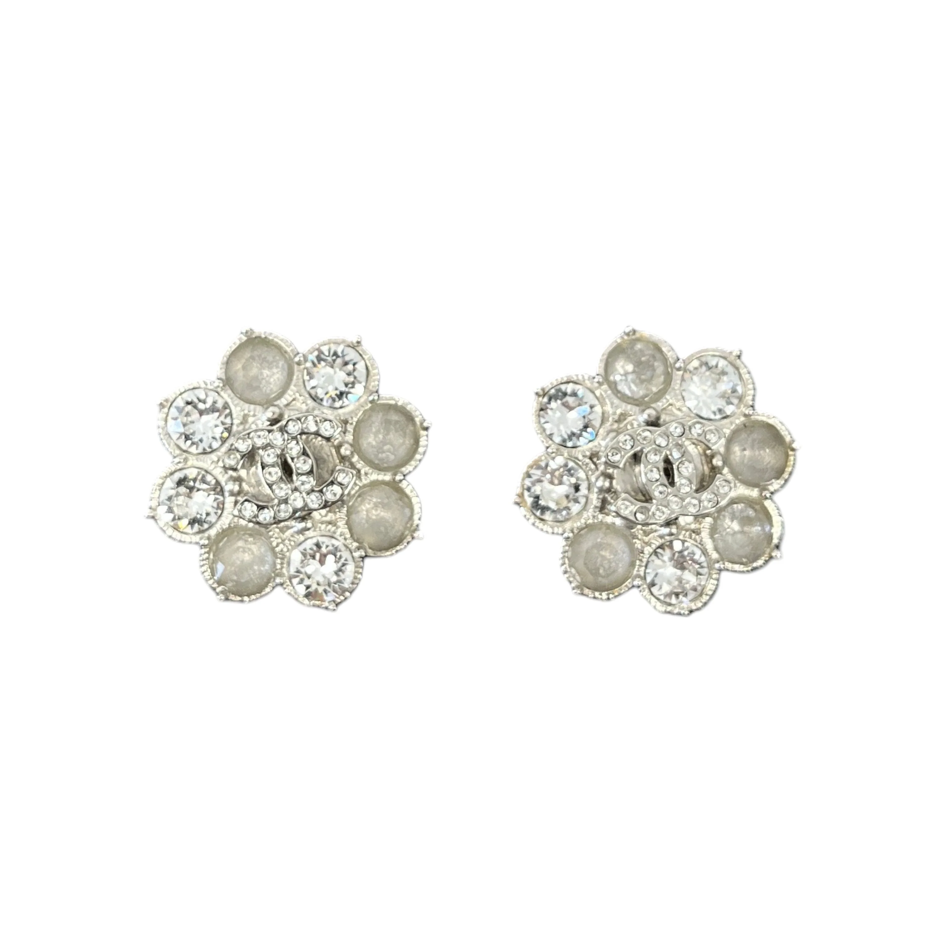 Women's Flower Cc Logo Earrings Silver