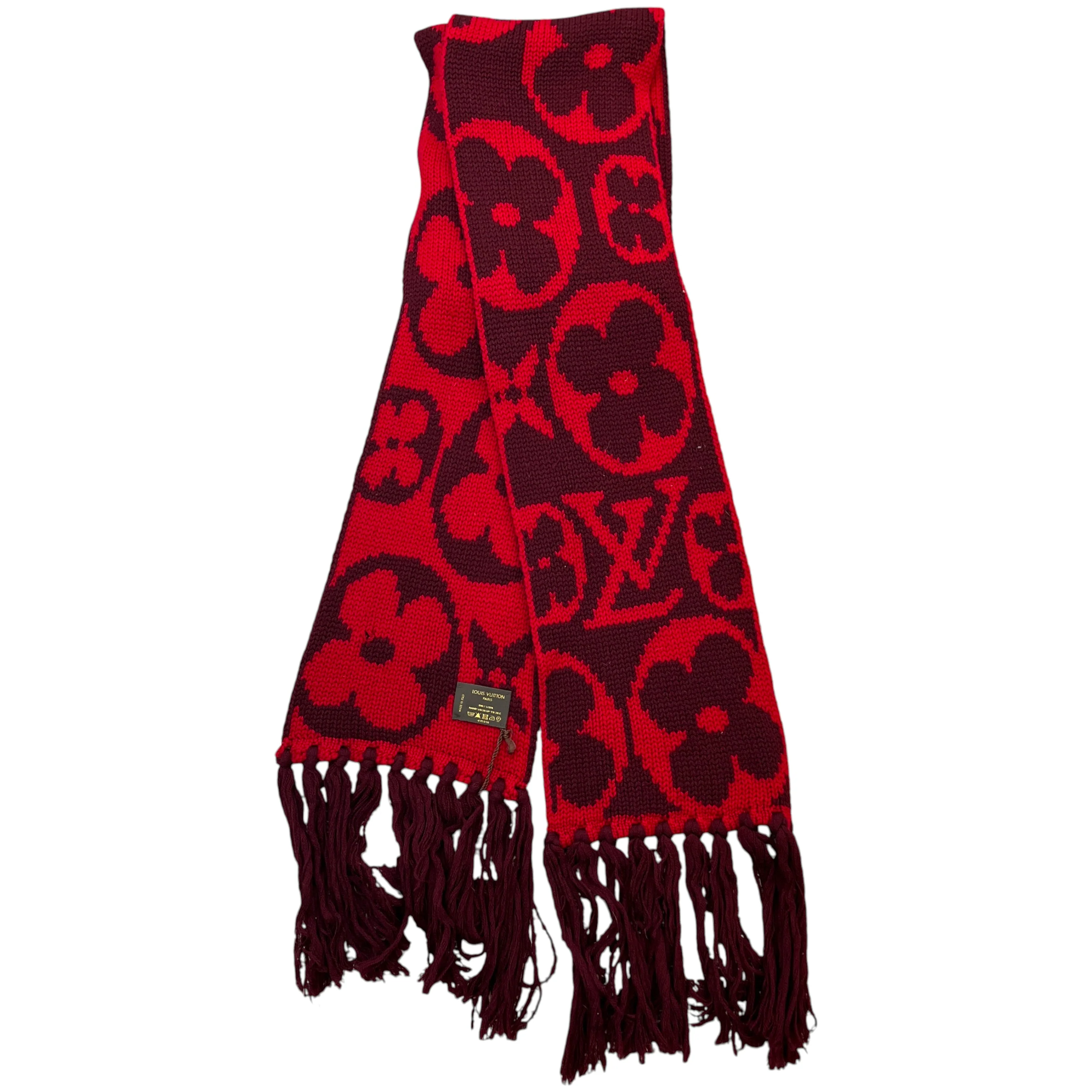Women's Fringe Echarpe Grand Floor M72430 Scarf Red