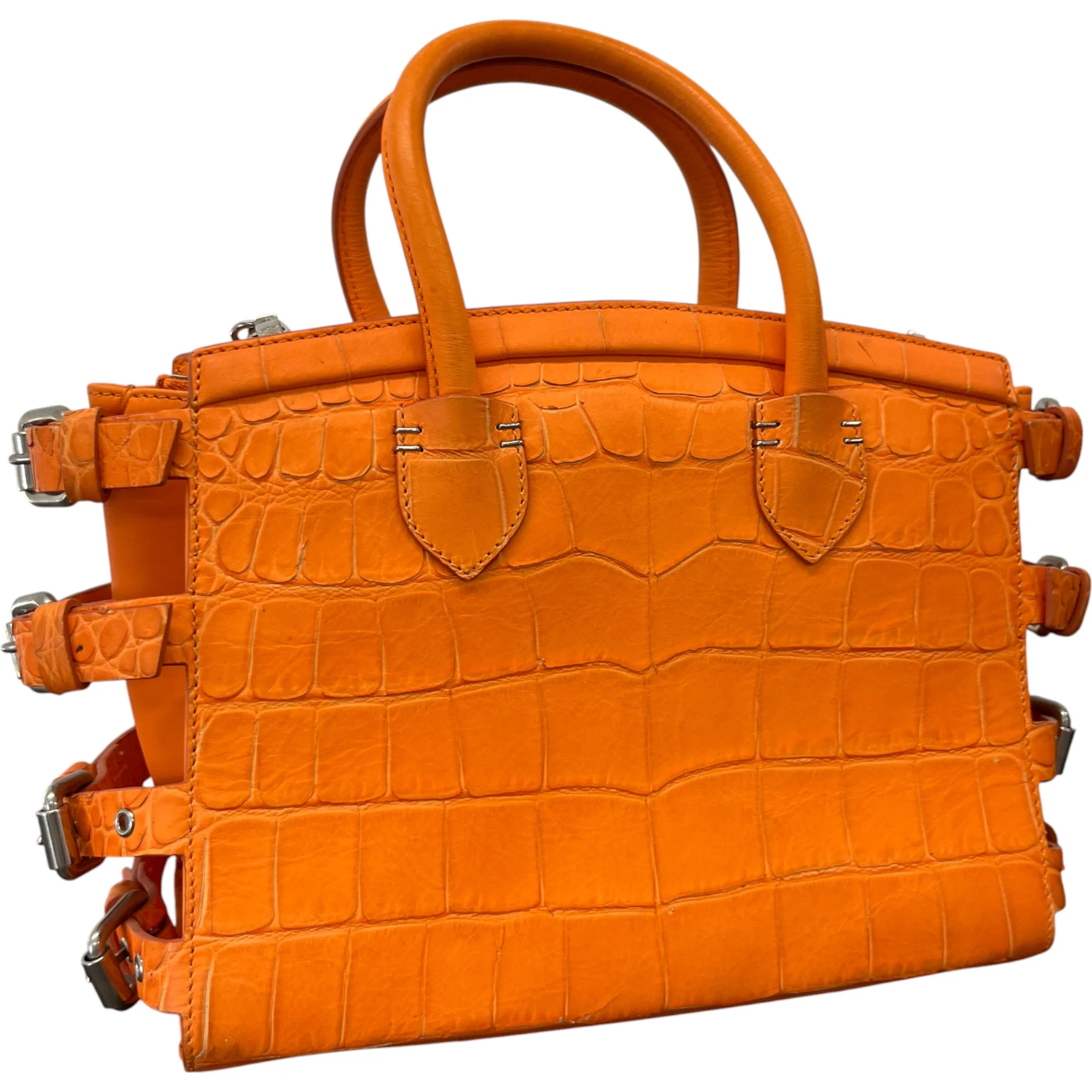 Women's G17 Croc Embossed Handbag Orange - Image 8