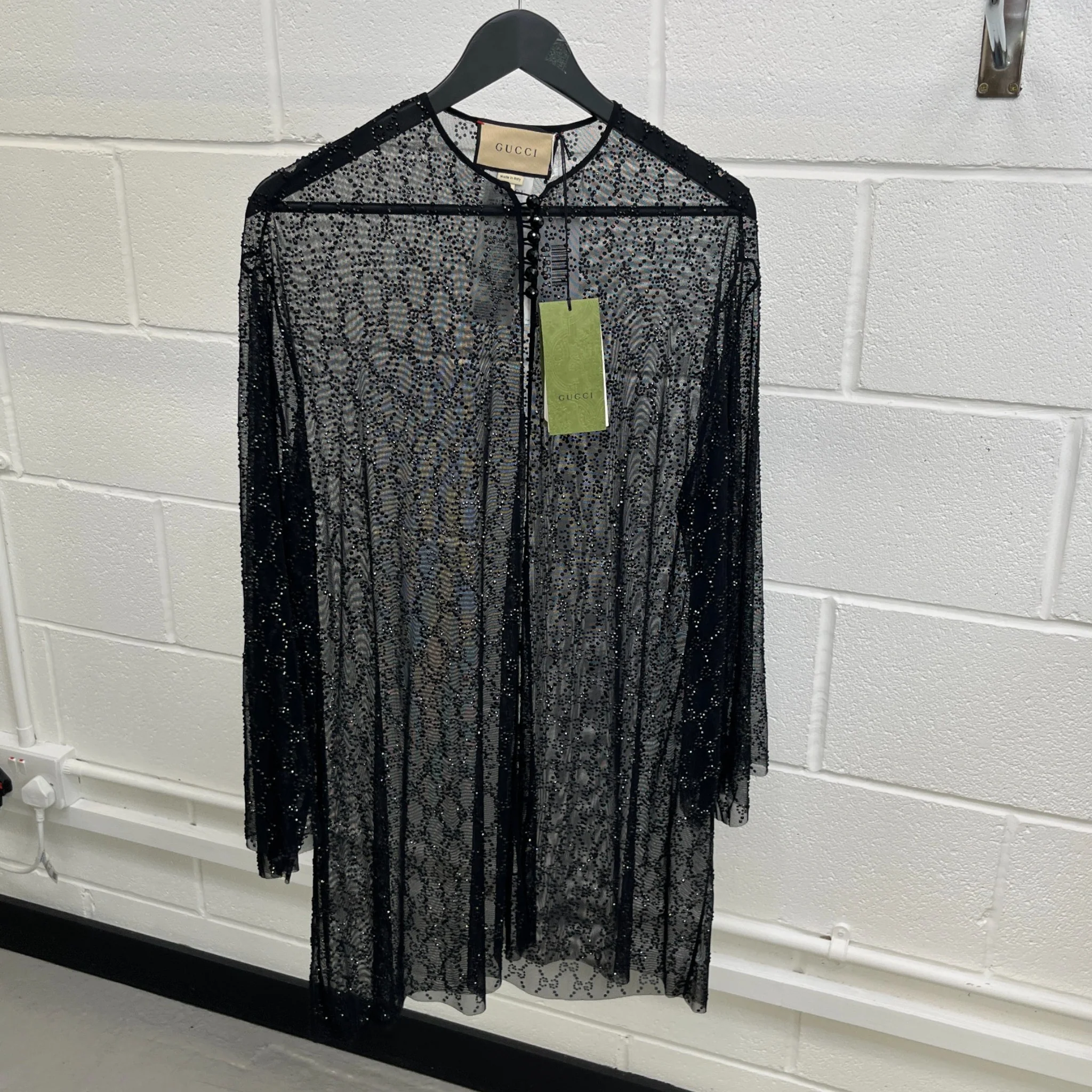 Women's Gg Crystal Embelished Tulle OverShirt Black Size L - Image 7