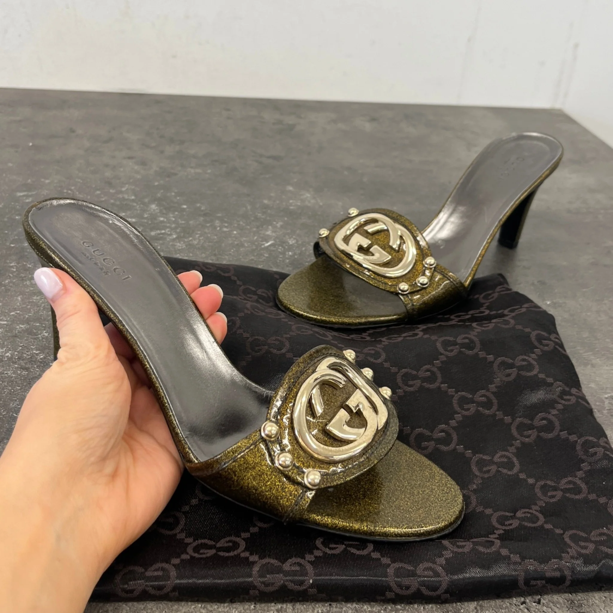 Women's Gg Glitter Mules Heels Gold Size EU 37 / UK 4 - Image 11
