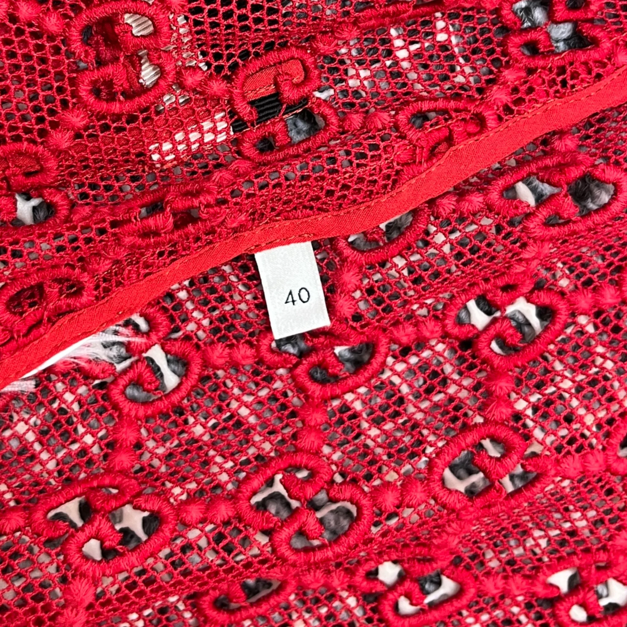 Women's Gg Macramé Lace Dress Top Red Size S - Image 13