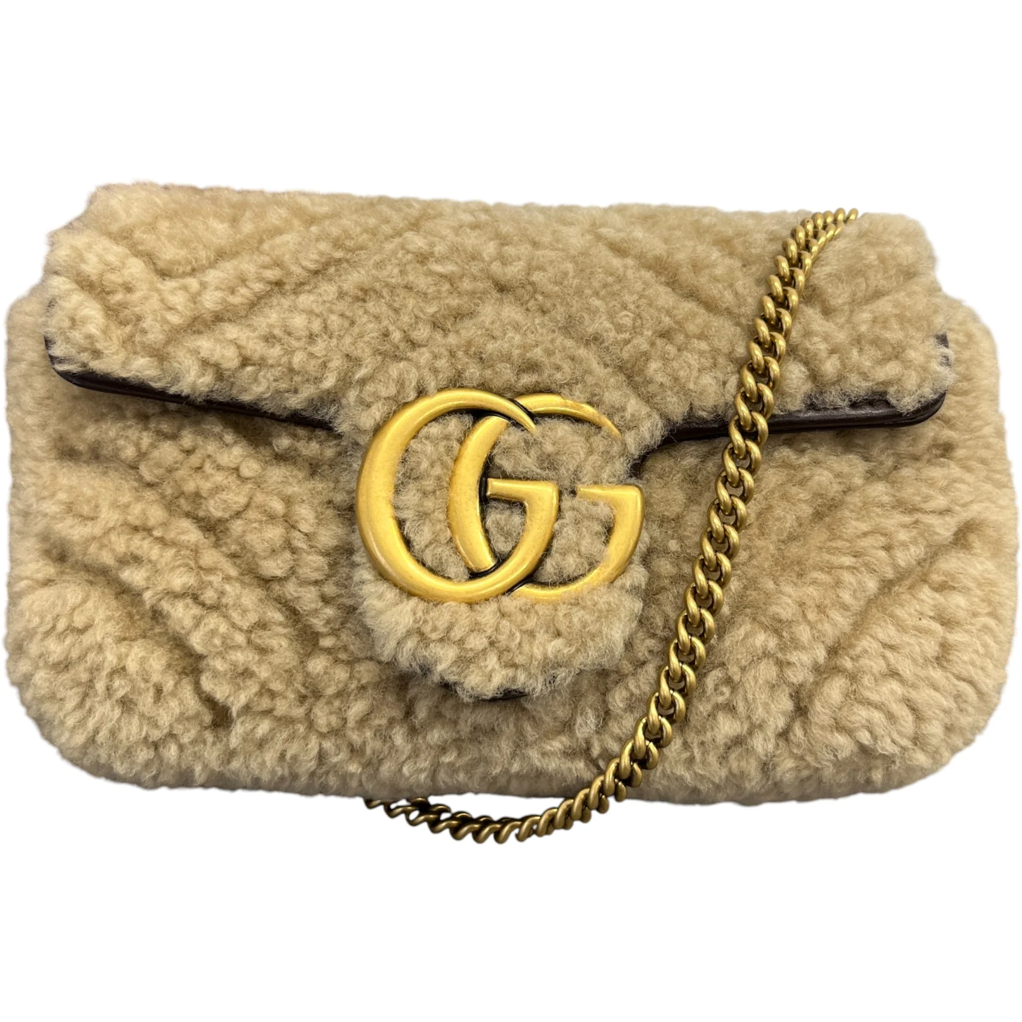 Women's Gg Marmont Mini Shearling Bag Beige