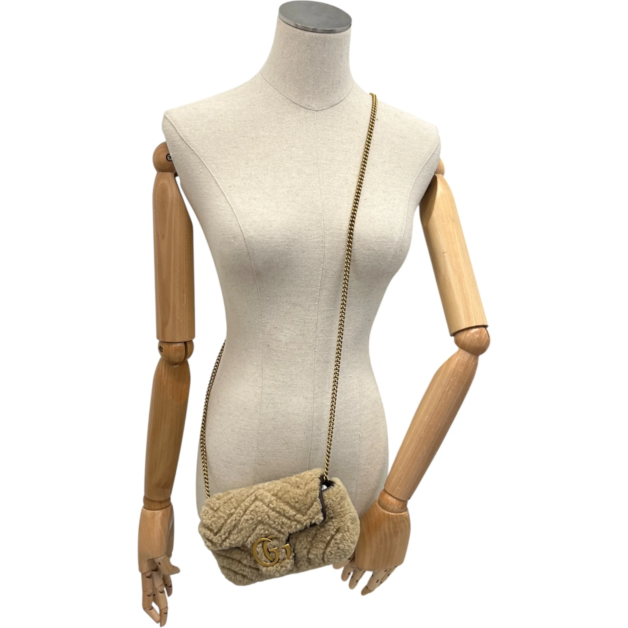 Women's Gg Marmont Mini Shearling Bag Beige - Image 2