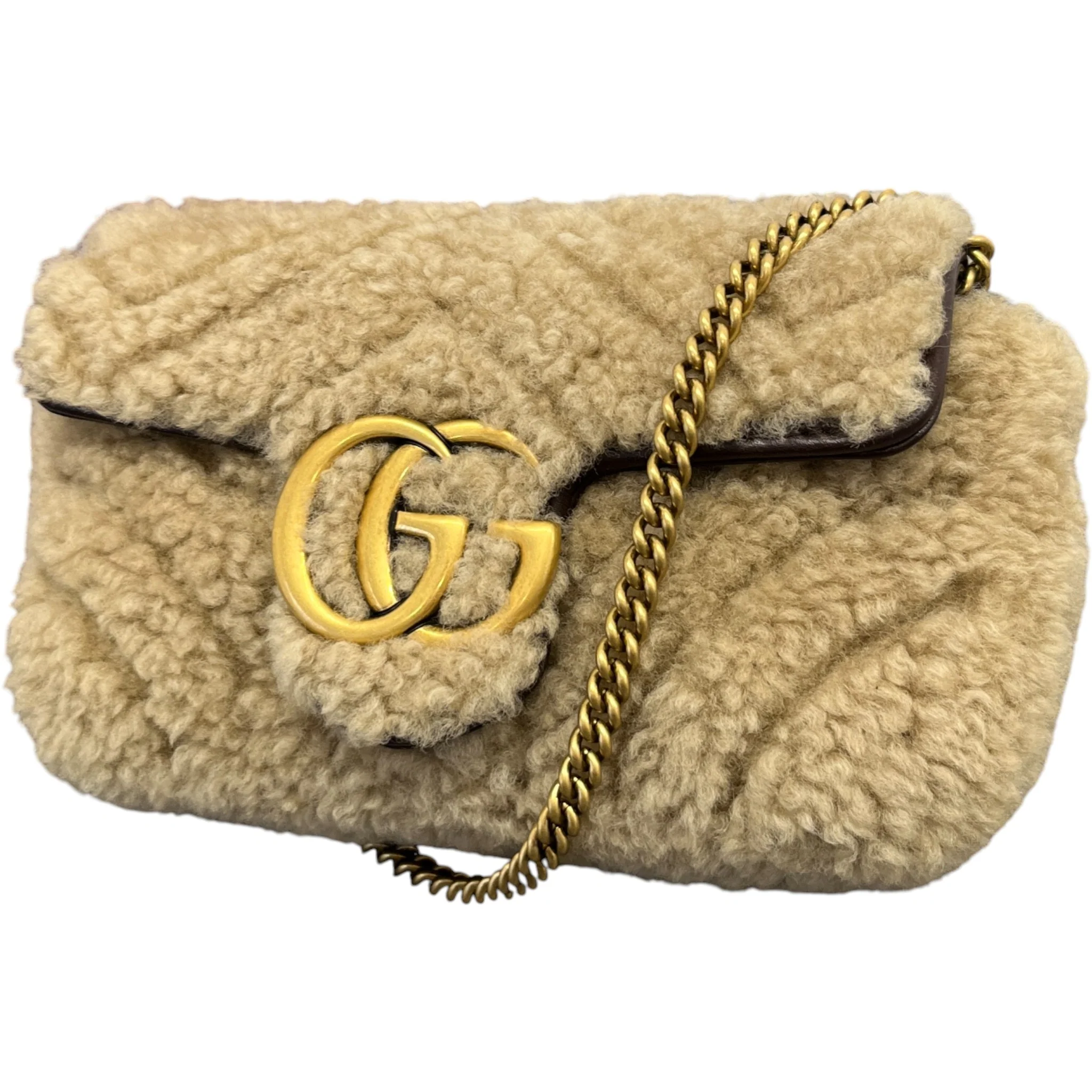 Women's Gg Marmont Mini Shearling Bag Beige - Image 4