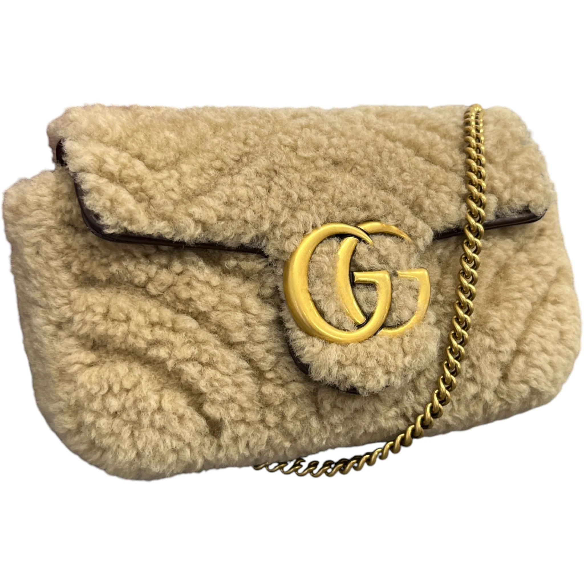 Women's Gg Marmont Mini Shearling Bag Beige - Image 5