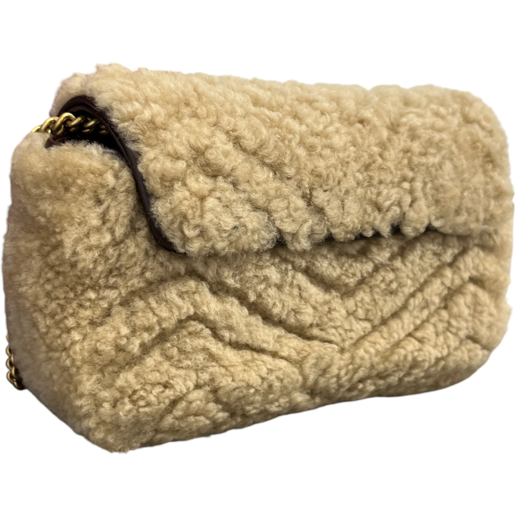Women's Gg Marmont Mini Shearling Bag Beige - Image 9