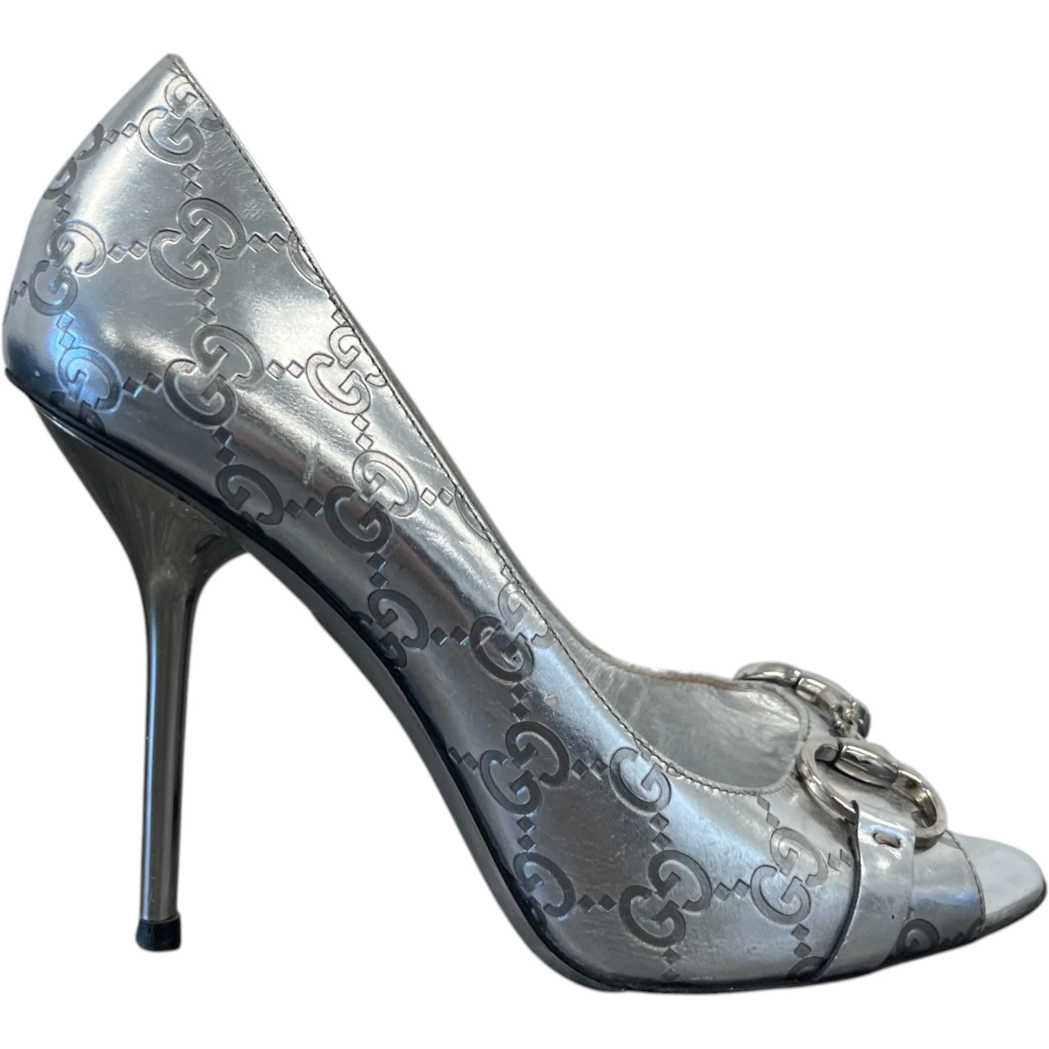 Women's Gg Supreme Horsebit Heels Silver Size EU 38 / UK 5