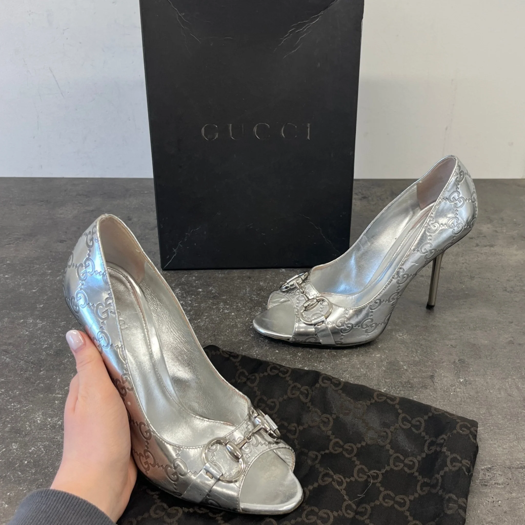 Women's Gg Supreme Horsebit Heels Silver Size EU 38 / UK 5 - Image 12