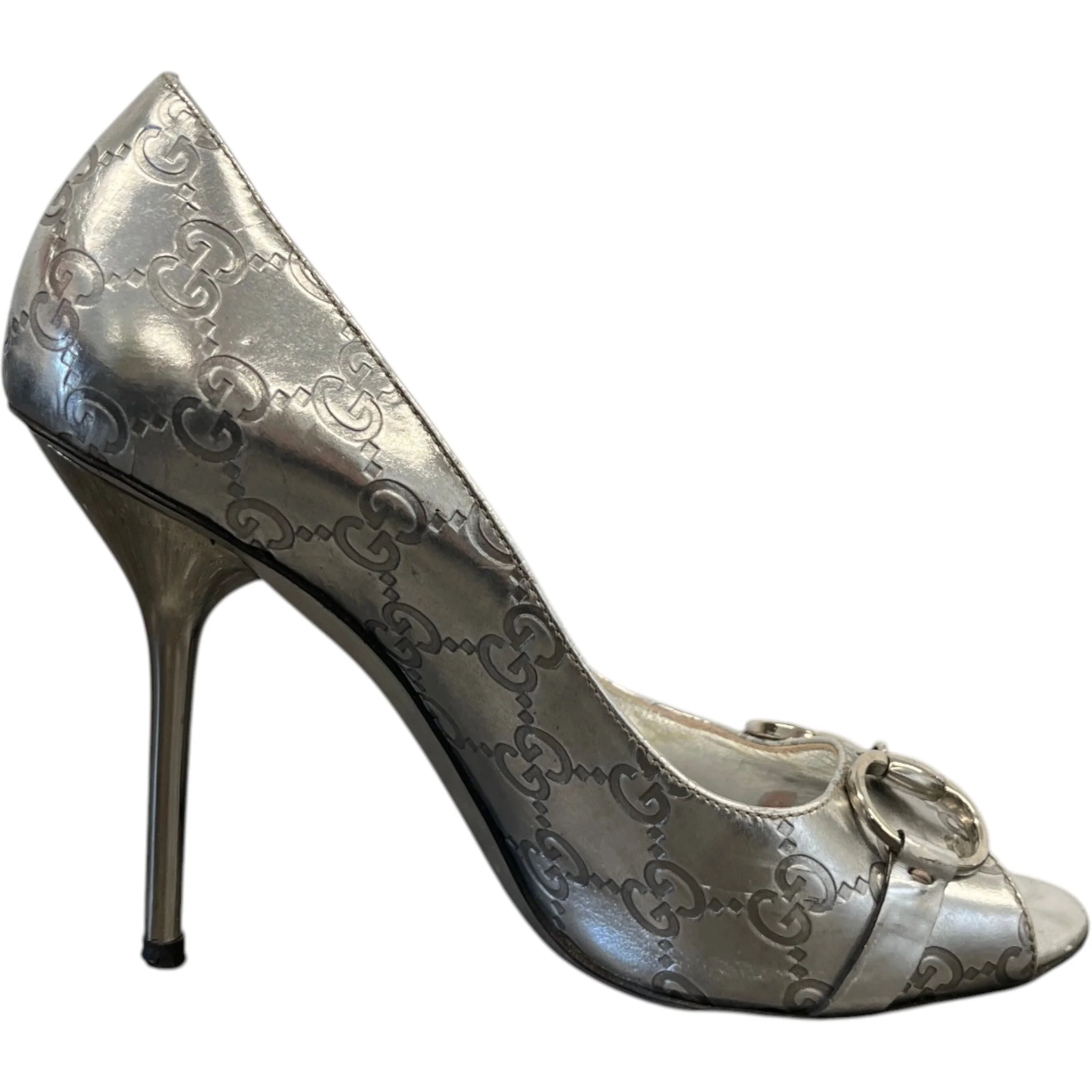 Women's Gg Supreme Horsebit Heels Silver Size EU 38 / UK 5 - Image 4