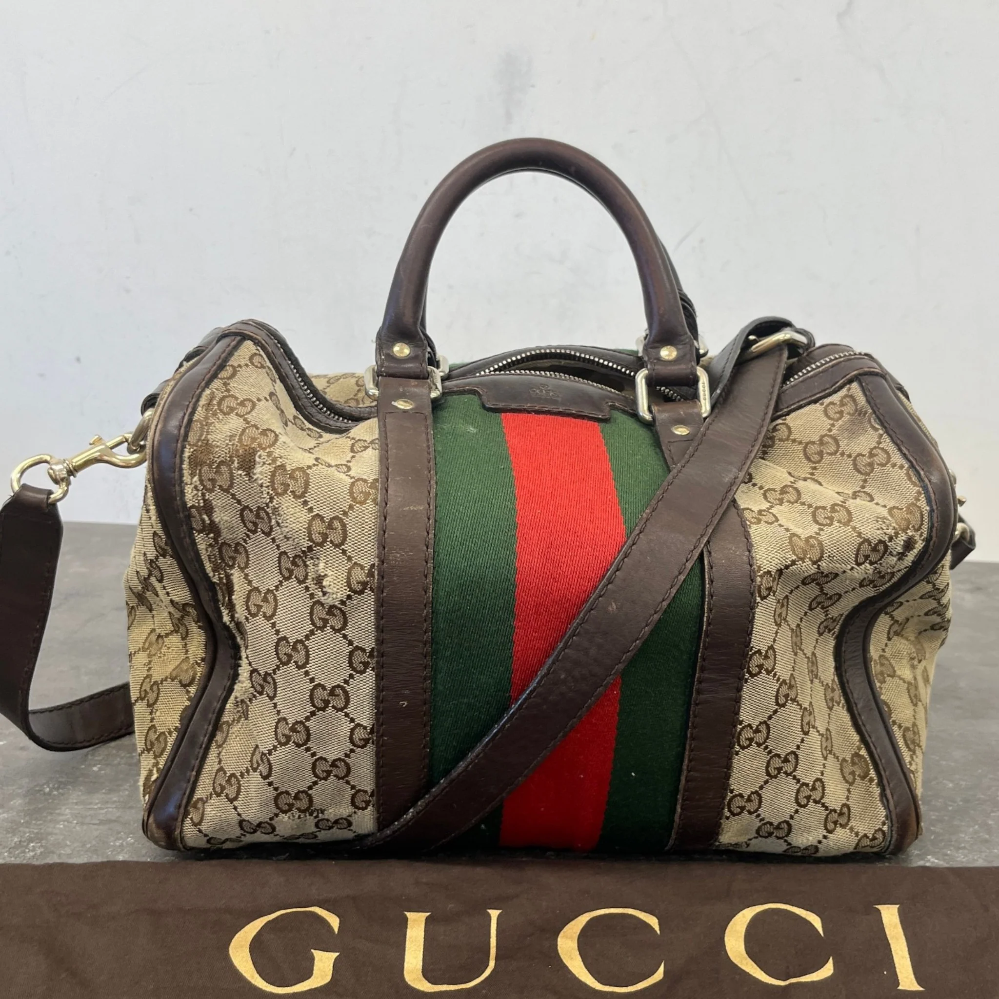 Women's Gg Supreme Web Stripe Handbag Beige - Image 11