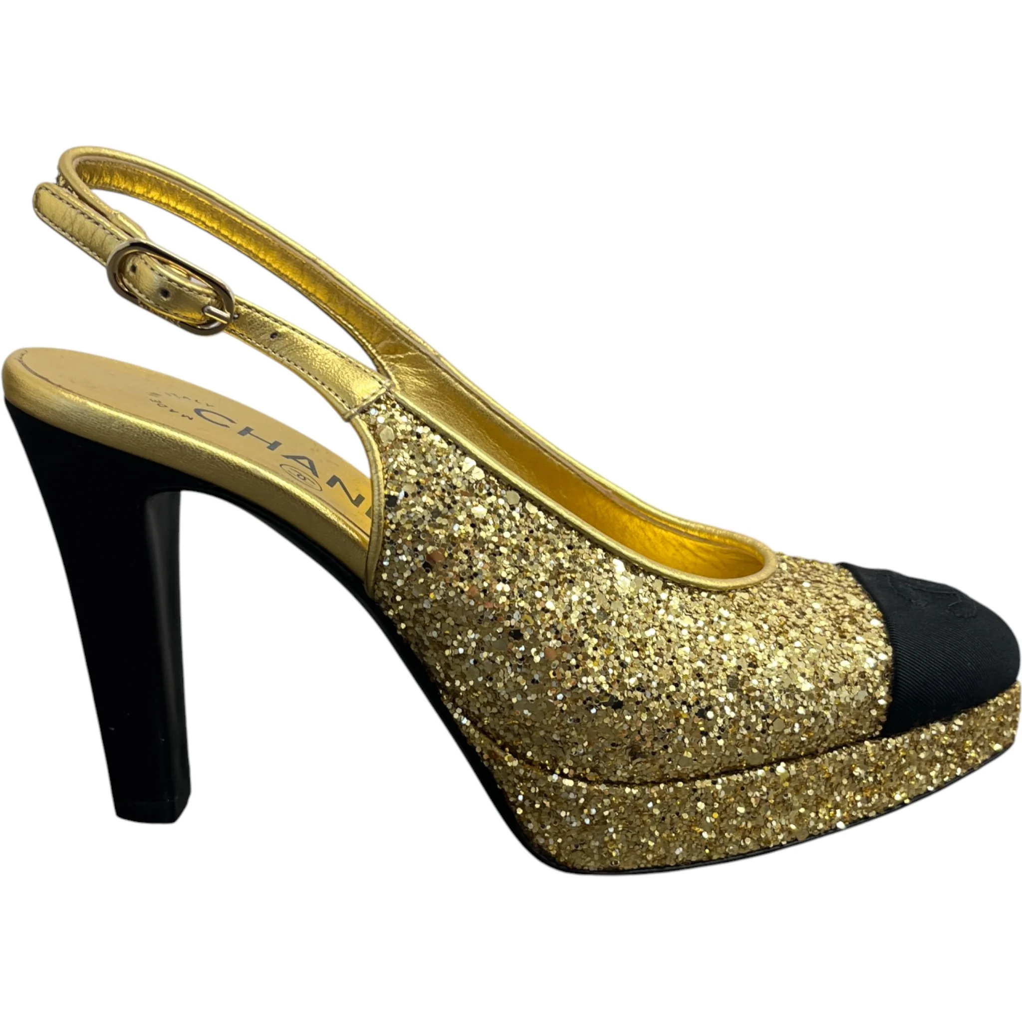 Women's Glitter Slingback Pump Heels Gold Size EU 35.5 / UK 2.5