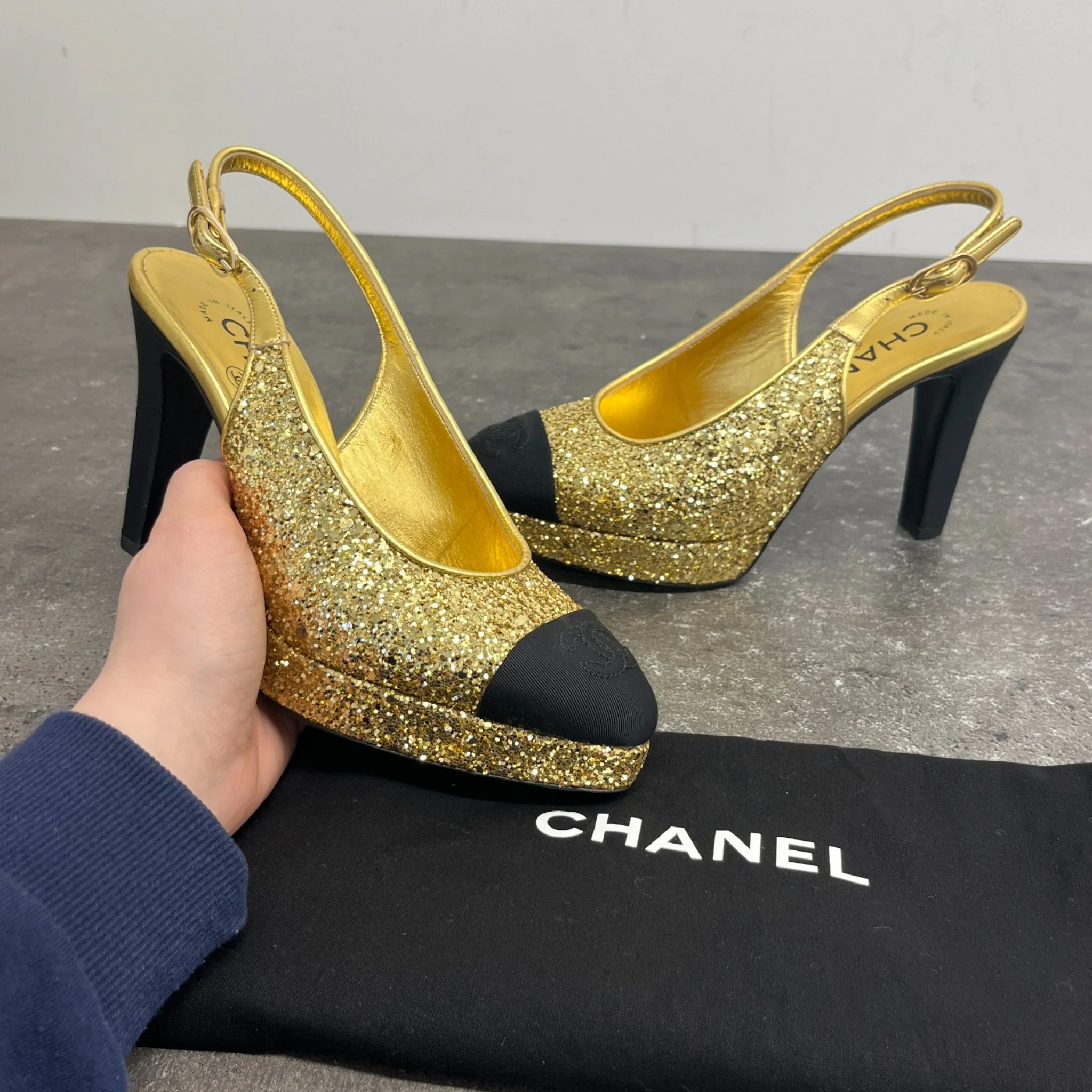 Women's Glitter Slingback Pump Heels Gold Size EU 35.5 / UK 2.5 - Image 11