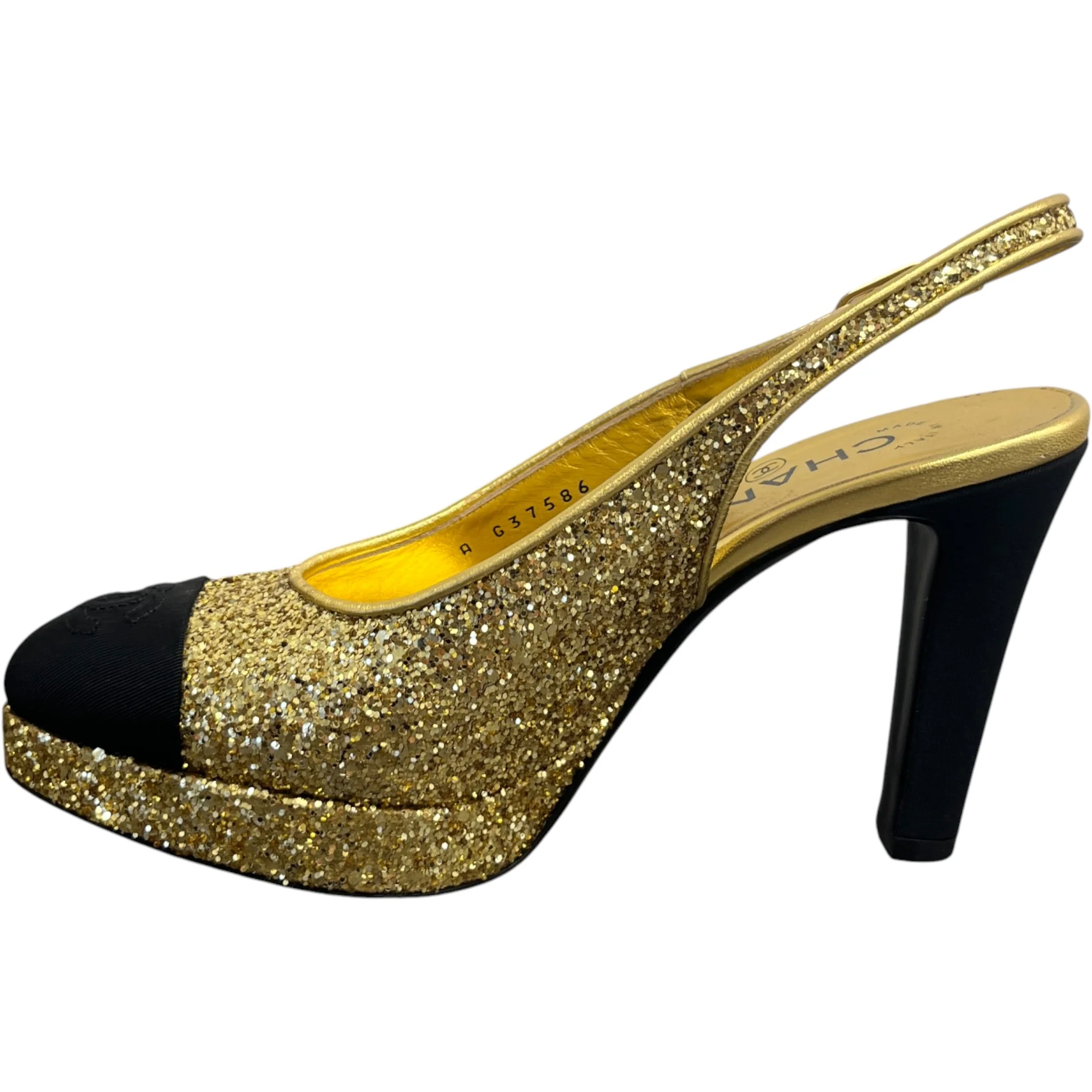 Women's Glitter Slingback Pump Heels Gold Size EU 35.5 / UK 2.5 - Image 2