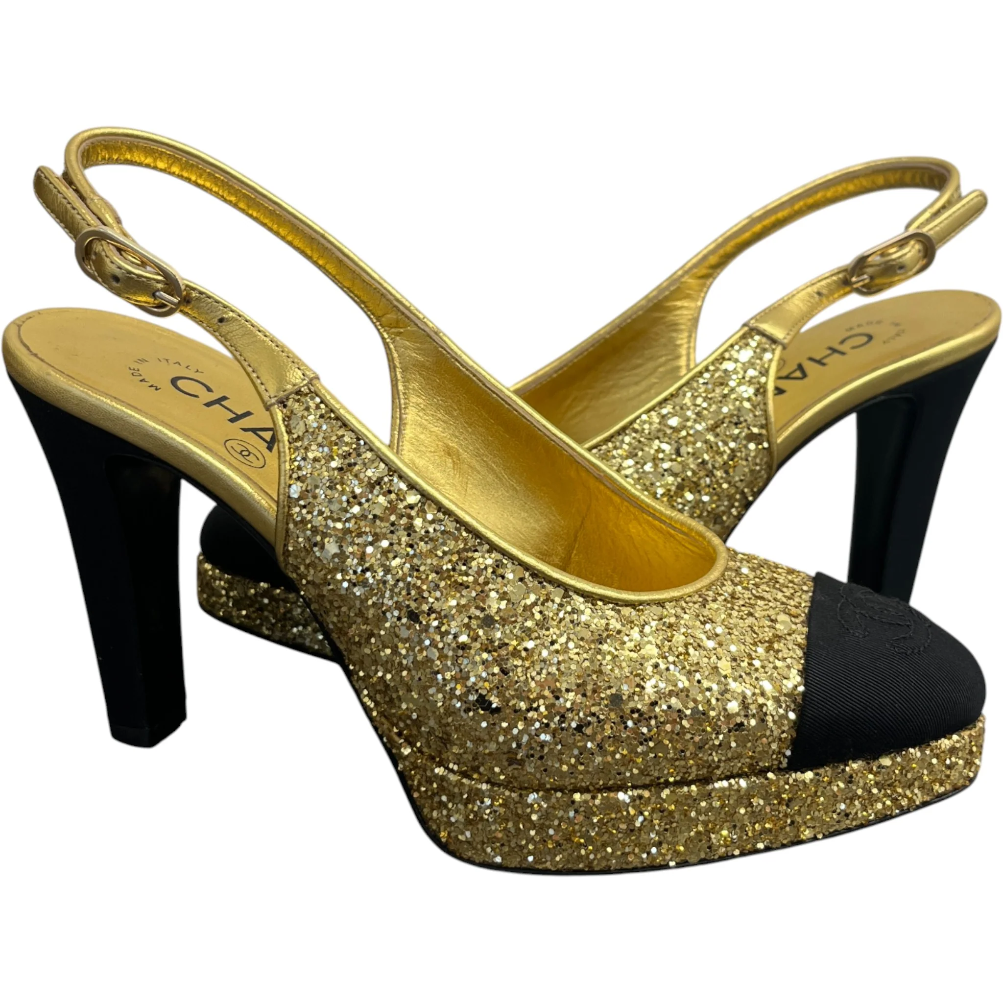 Women's Glitter Slingback Pump Heels Gold Size EU 35.5 / UK 2.5 - Image 3