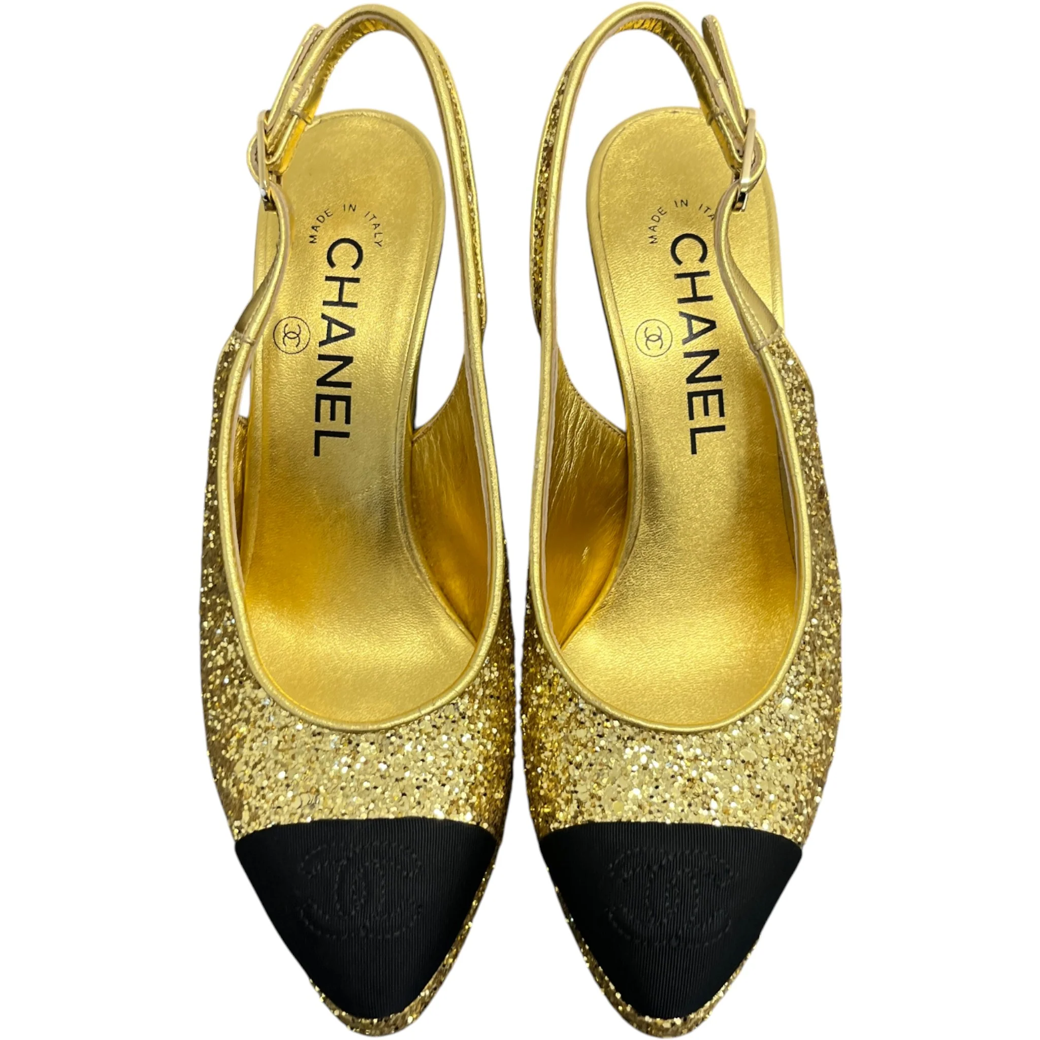 Women's Glitter Slingback Pump Heels Gold Size EU 35.5 / UK 2.5 - Image 6