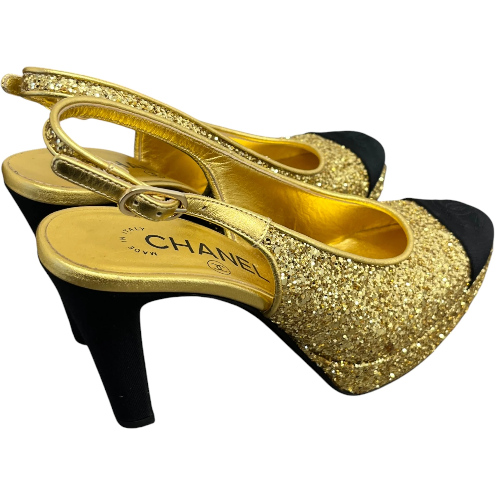 Women's Glitter Slingback Pump Heels Gold Size EU 35.5 / UK 2.5 - Image 8