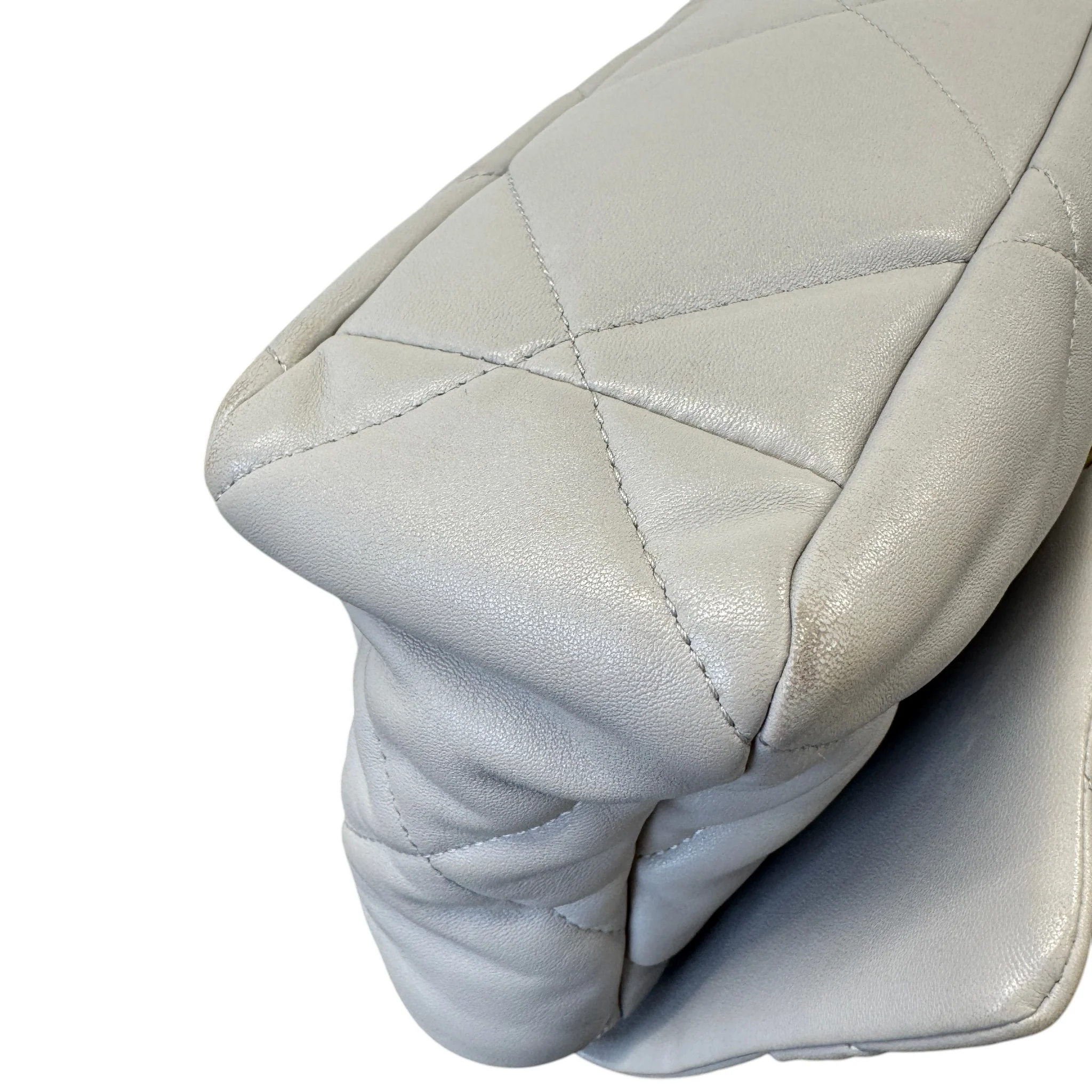 Women's Goatskin Quilted Medium 19 Flap Bag Grey - Image 13