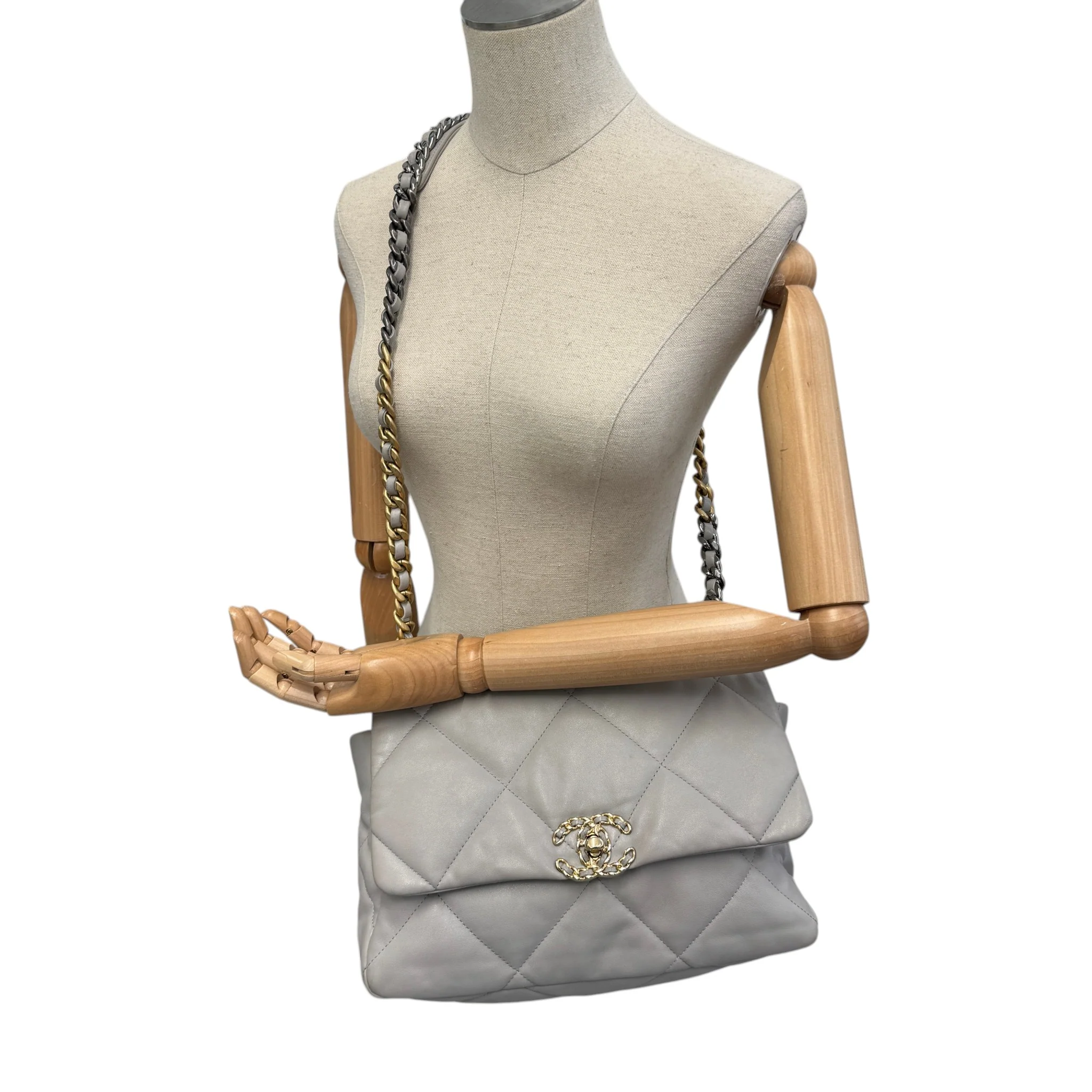Women's Goatskin Quilted Medium 19 Flap Bag Grey - Image 2