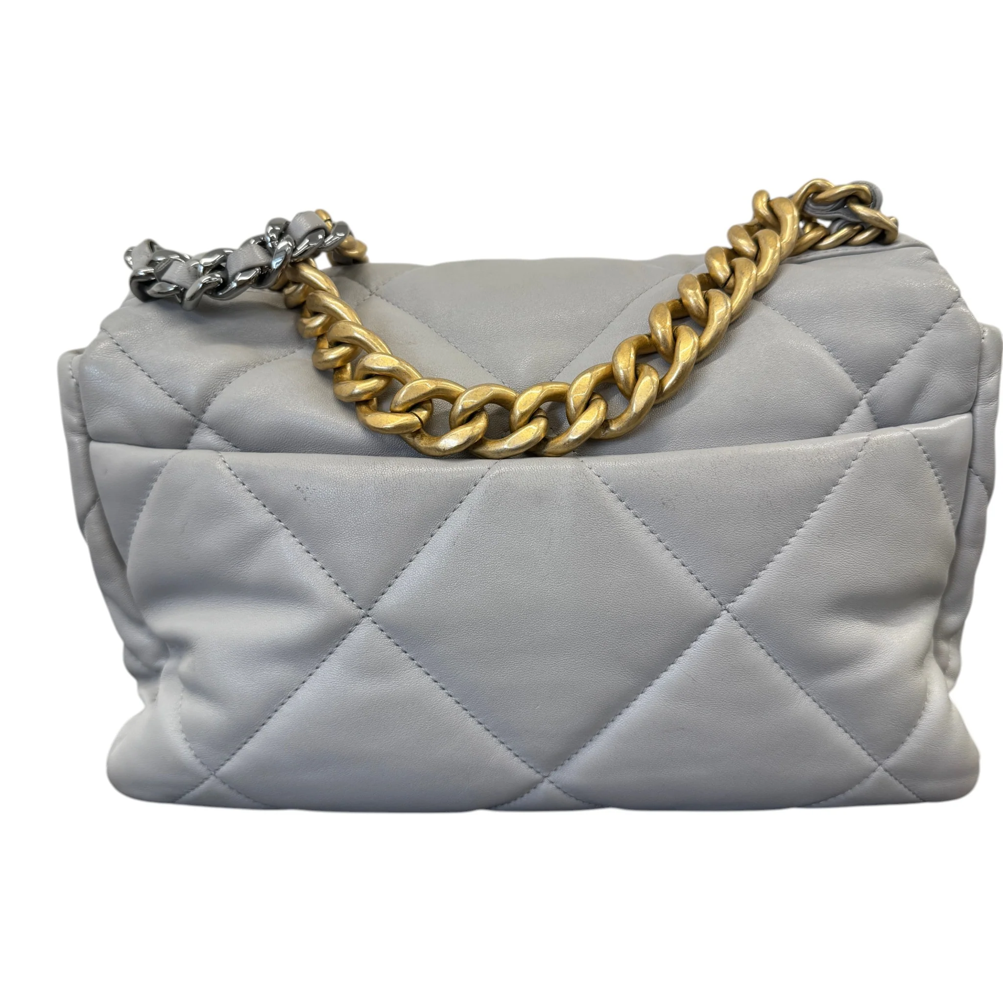 Women's Goatskin Quilted Medium 19 Flap Bag Grey - Image 3