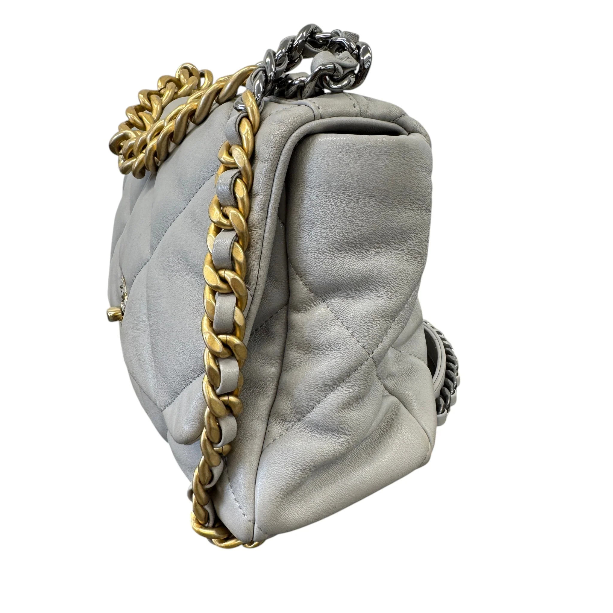 Women's Goatskin Quilted Medium 19 Flap Bag Grey - Image 7