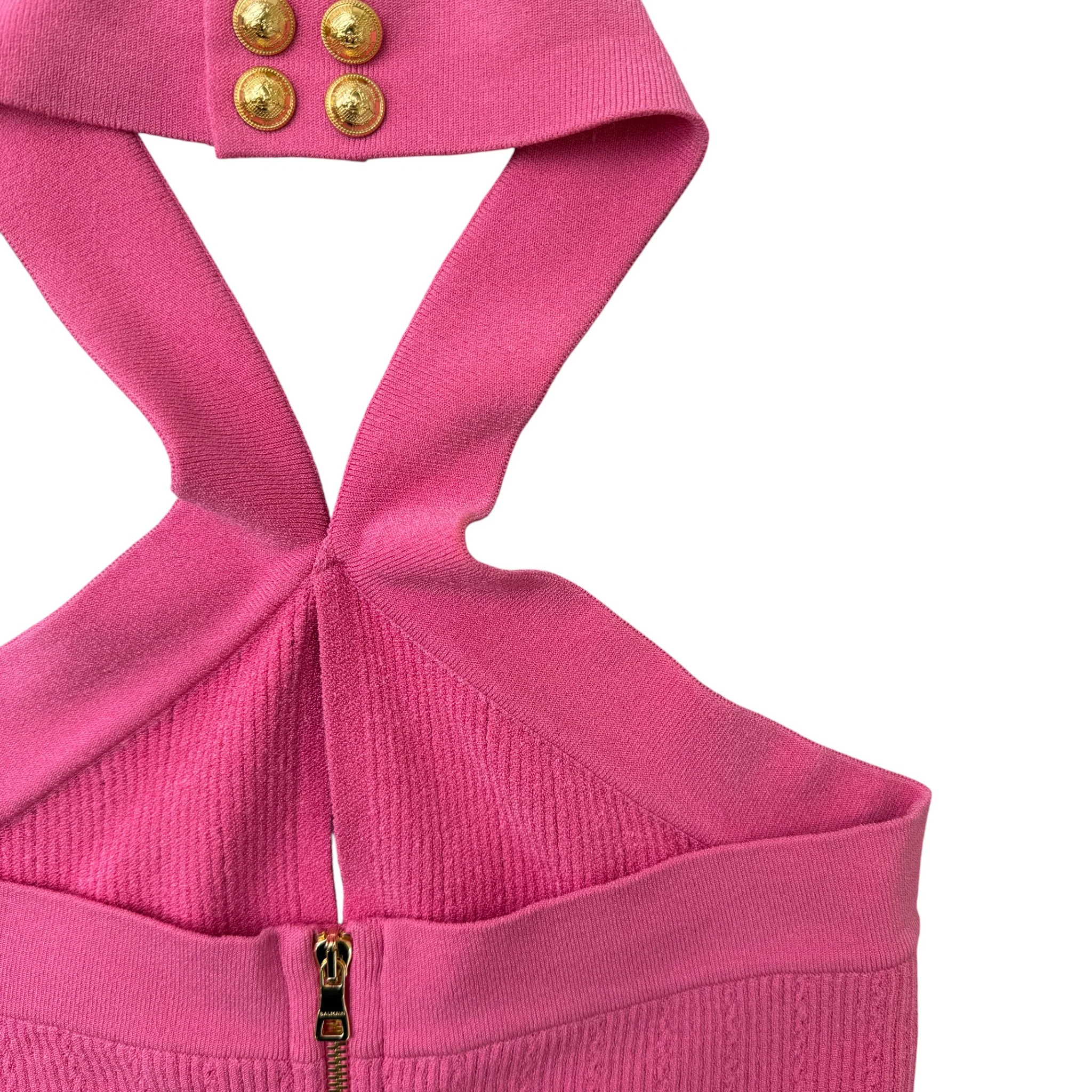 Women's Halterneck Knitted Cropped Top Pink Size S - Image 4