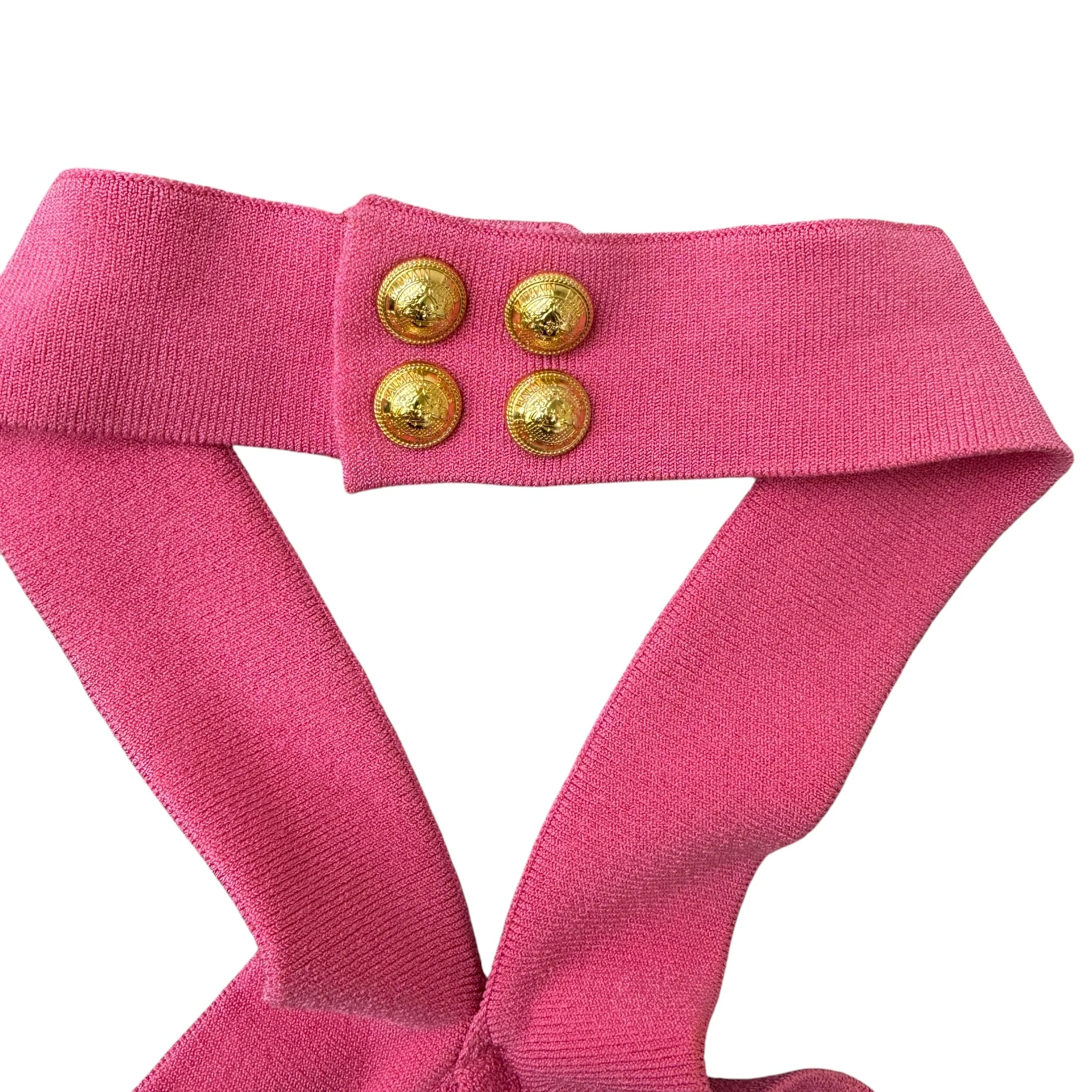 Women's Halterneck Knitted Cropped Top Pink Size S - Image 5