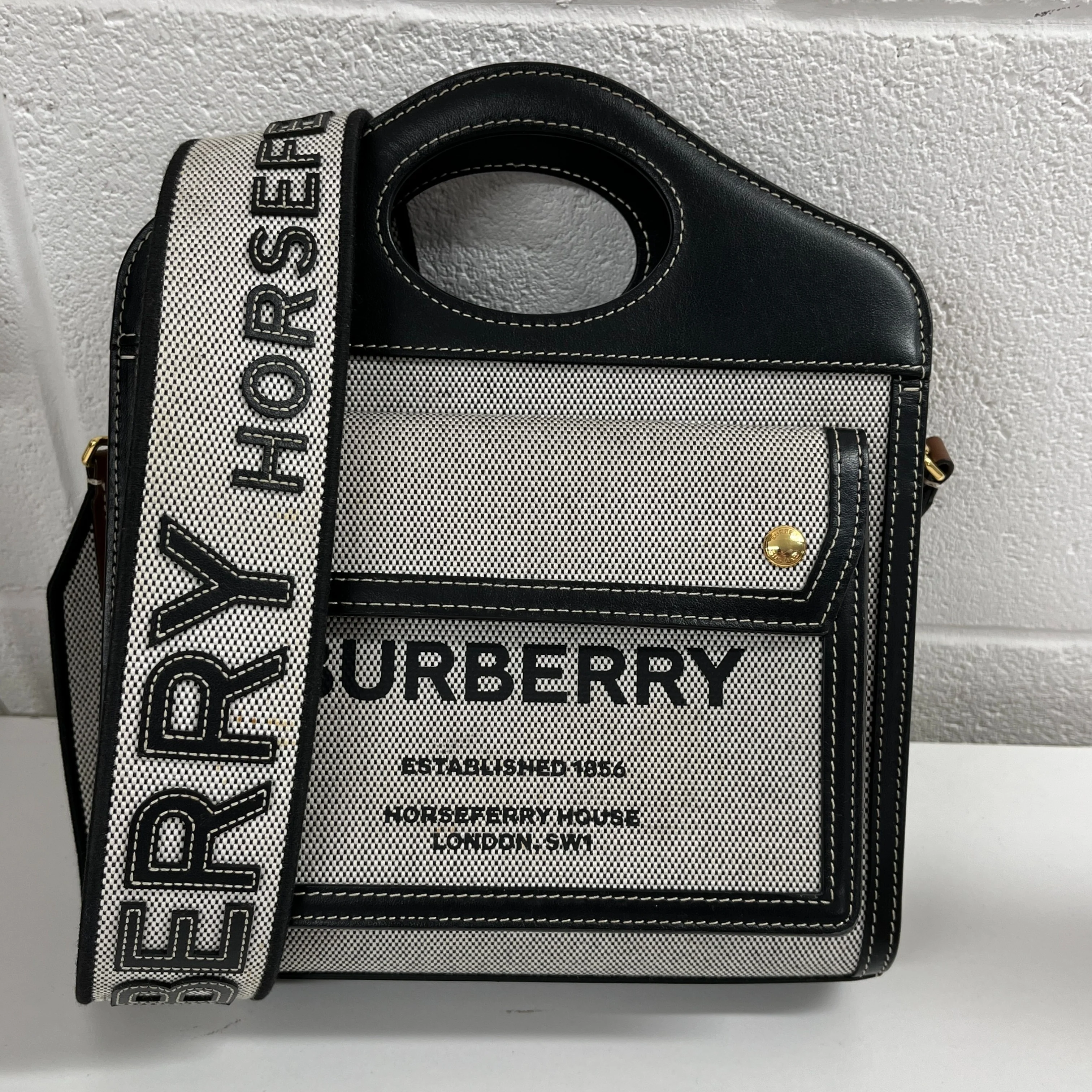 Women's Horseferry Motif Mini Pocket Bag Grey - Image 8