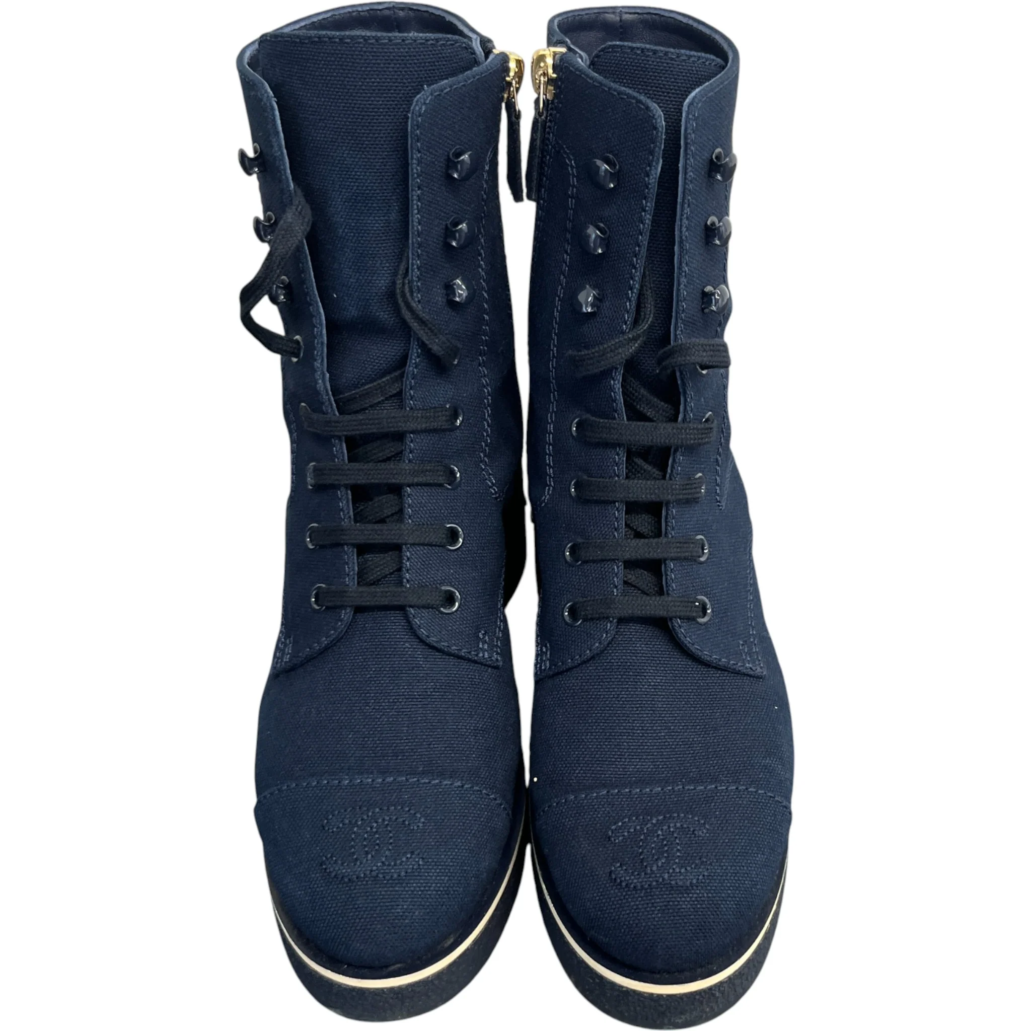 Women's Interlocking Cc Logo Combat Boots Navy Size EU 37 / UK 4 - Image 6