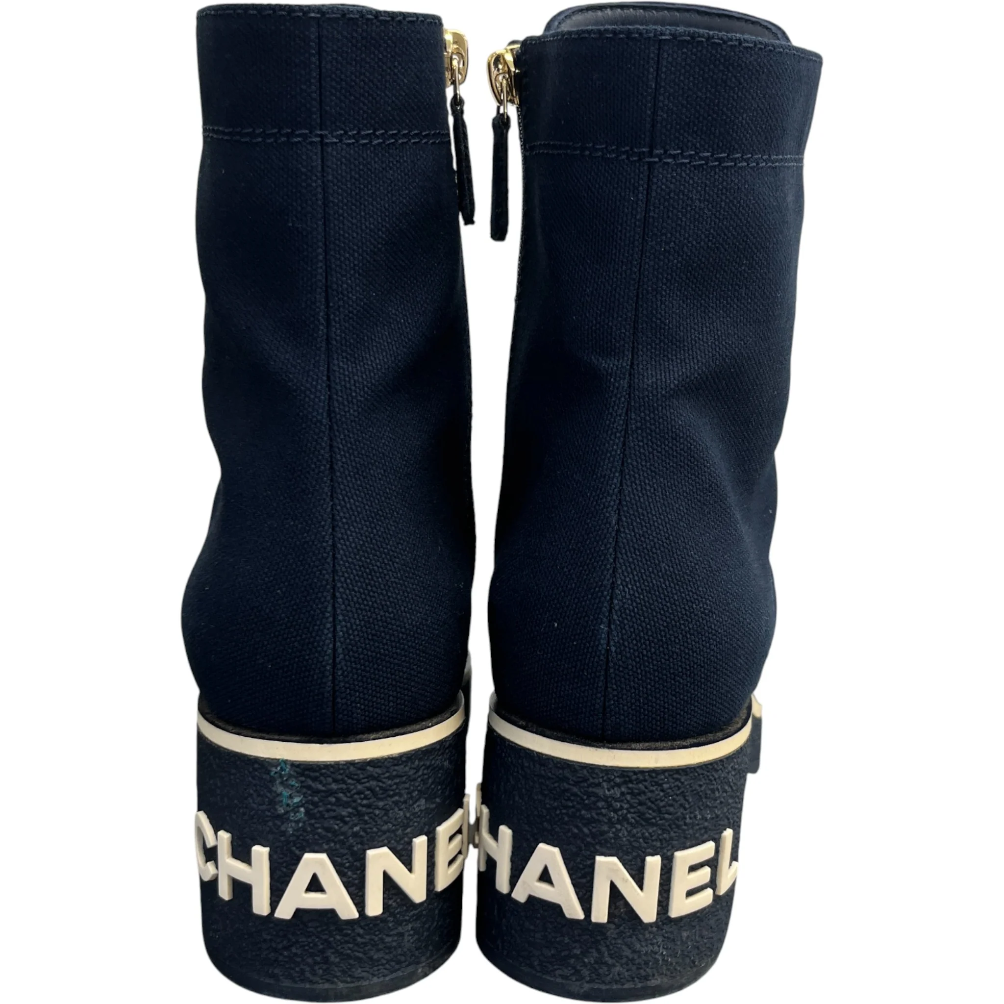 Women's Interlocking Cc Logo Combat Boots Navy Size EU 37 / UK 4 - Image 7