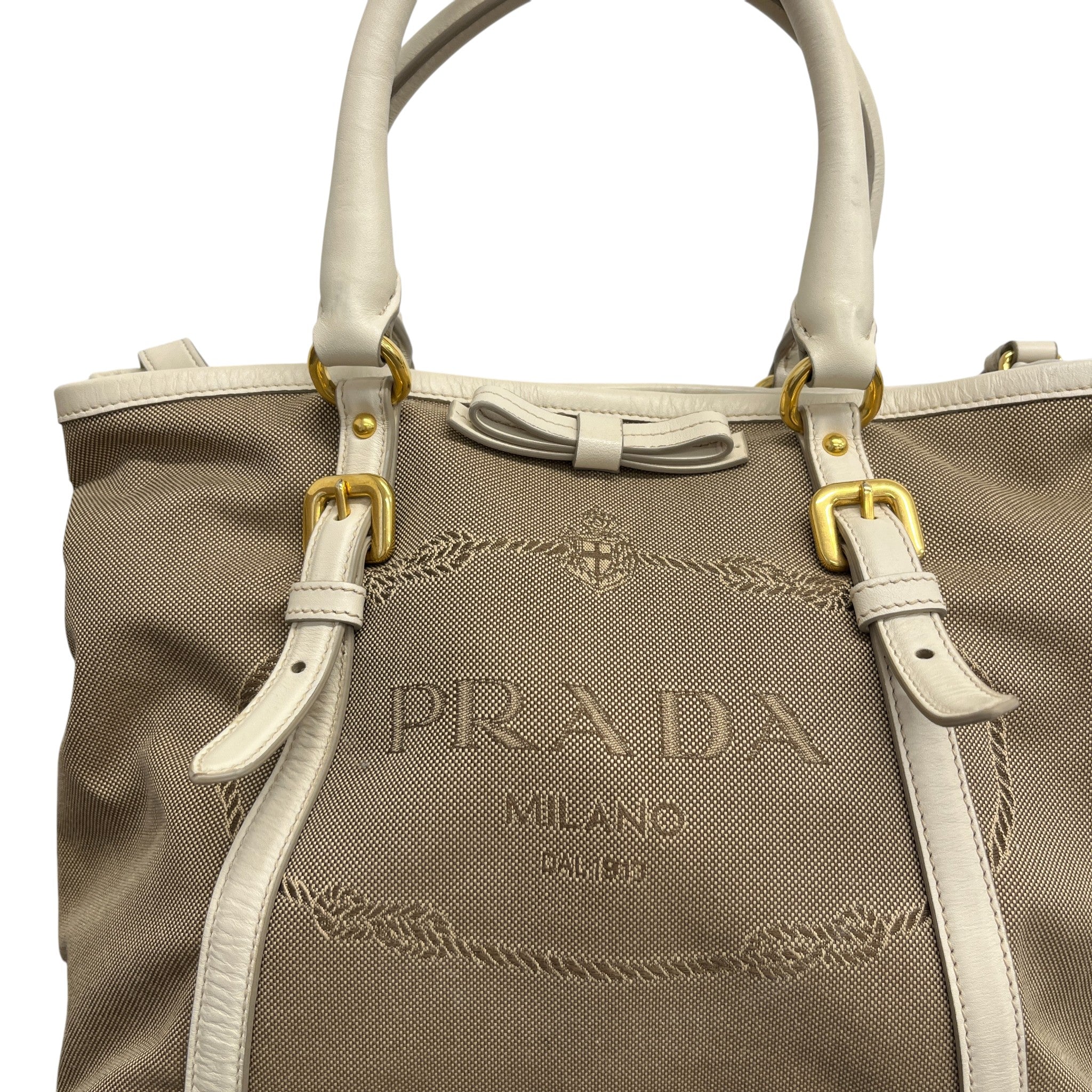Women's Jacquard Logo Tote Bag Beige - Image 12