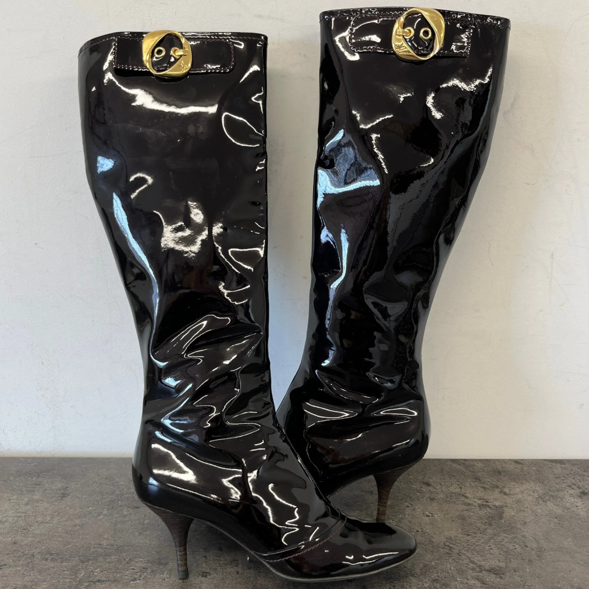 Women's Knee High Buckle Boots Burgundy Size EU 38 / UK 5 - Image 12